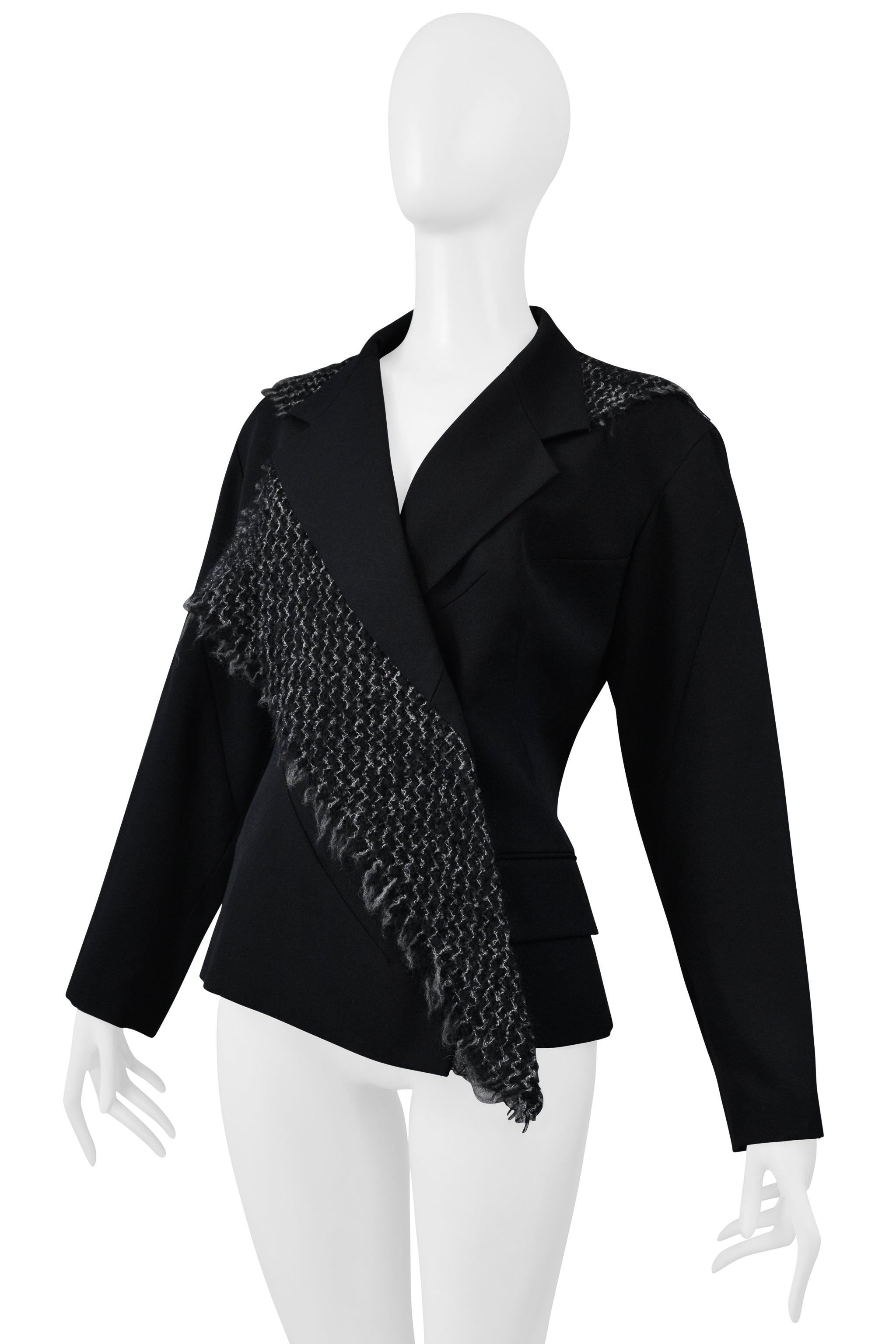 YOHJI YAMAMOTO BLACK JACKET WITH WIDE LAPEL WITH CONTRASTING WOVEN FABRIC 1995