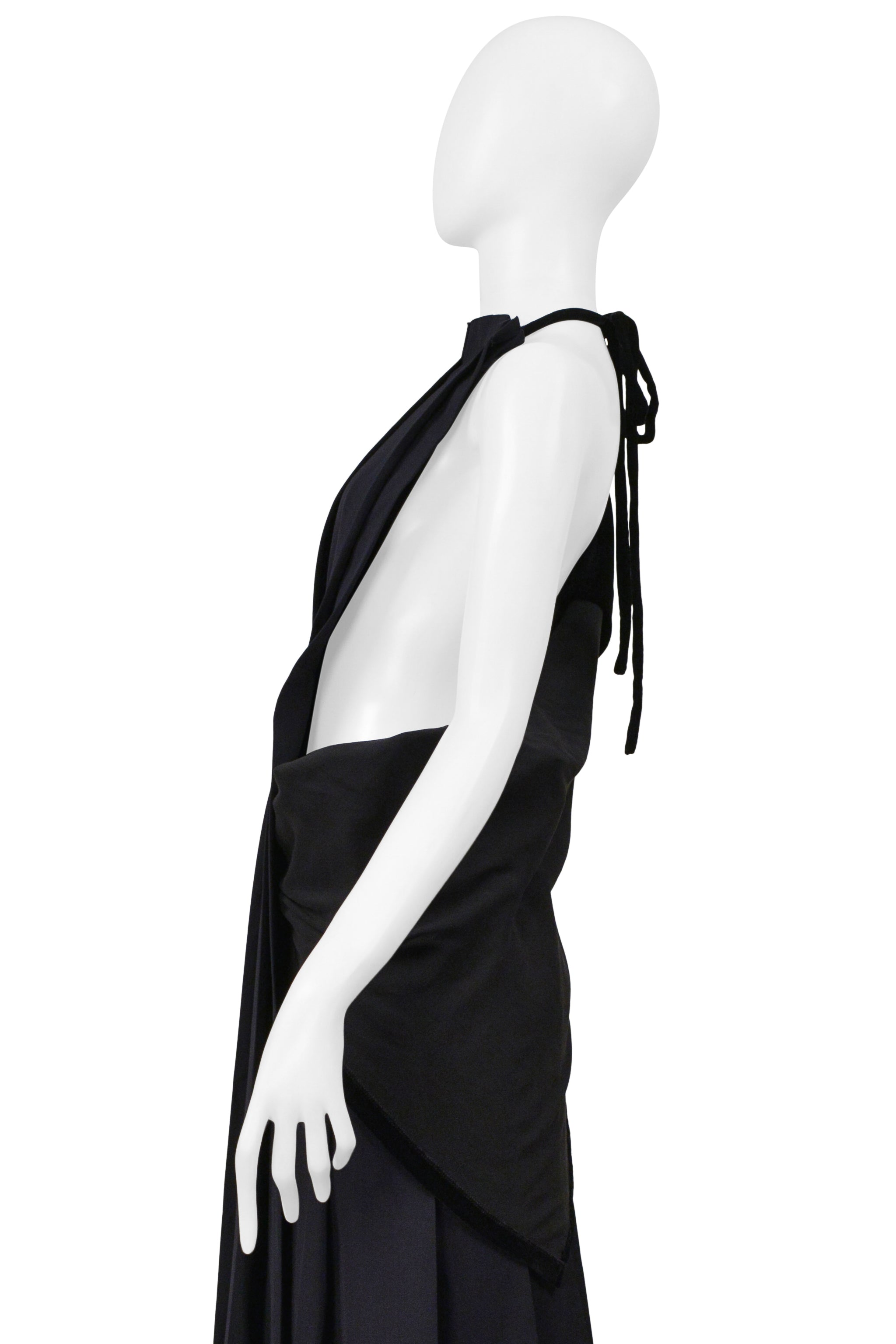 YOHJI YAMAMOTO 1999-00 NAVY DECONSTRUCTED PINAFORE DRESS WITH VELVET