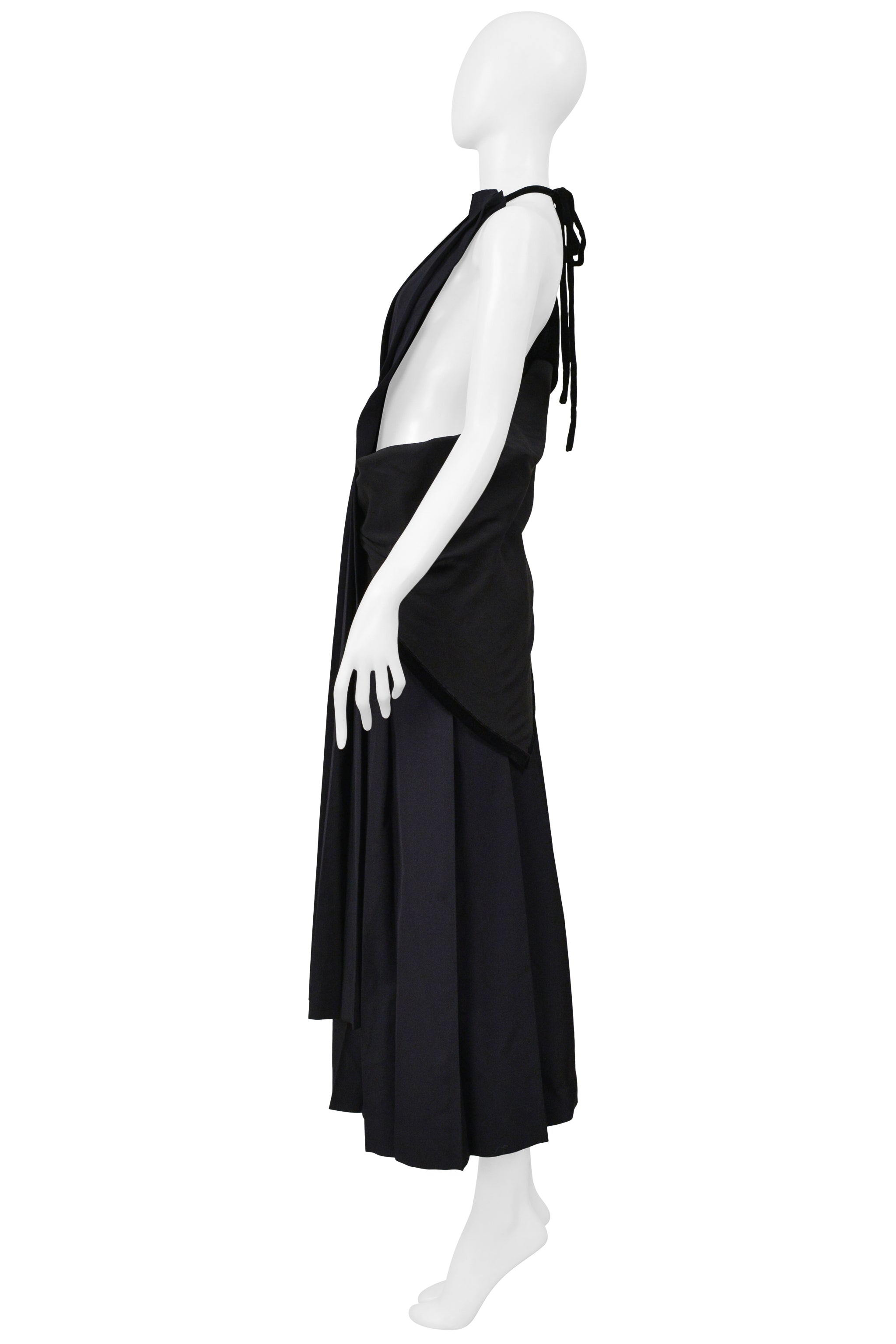 YOHJI YAMAMOTO 1999-00 NAVY DECONSTRUCTED PINAFORE DRESS WITH VELVET