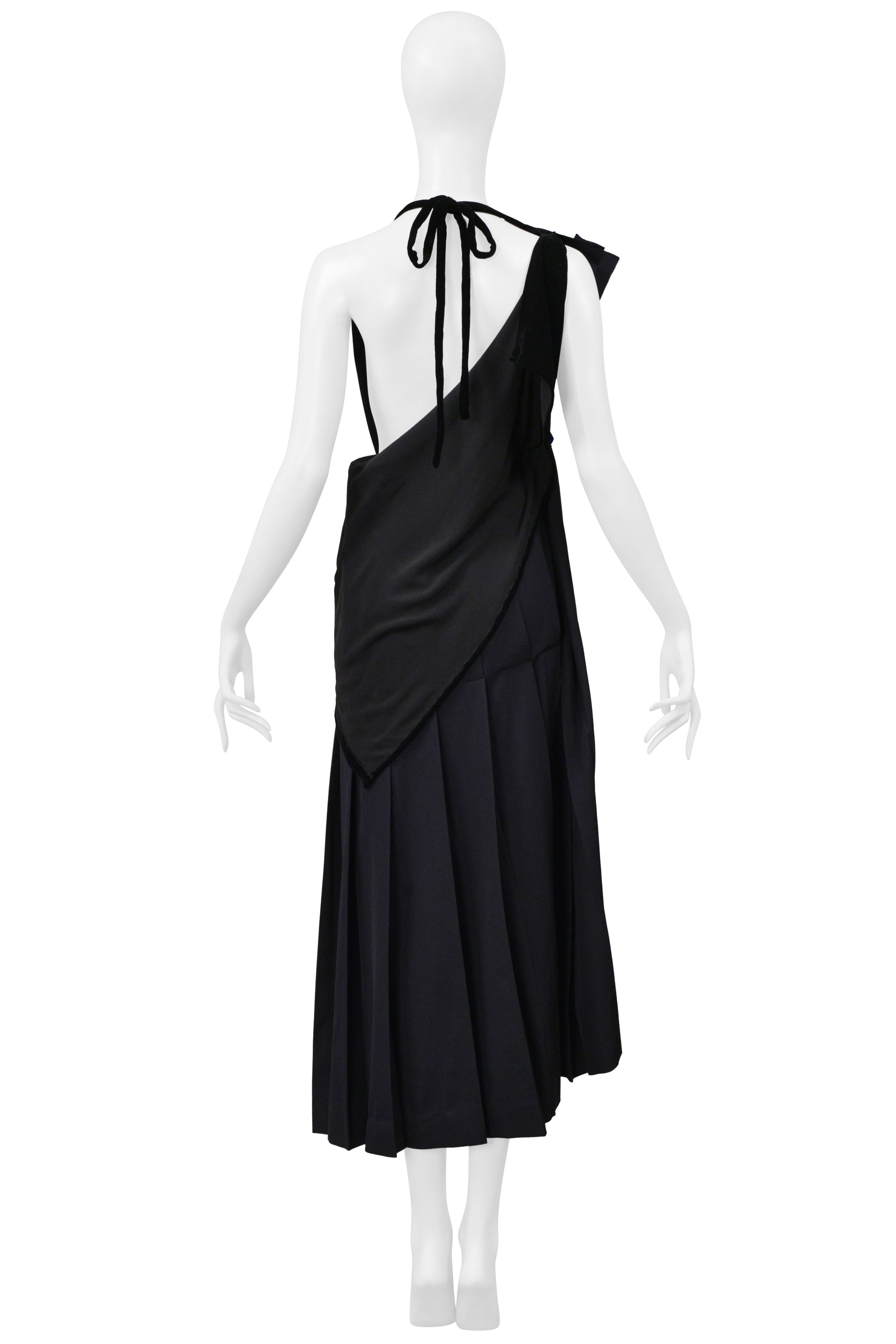 YOHJI YAMAMOTO 1999-00 NAVY DECONSTRUCTED PINAFORE DRESS WITH VELVET