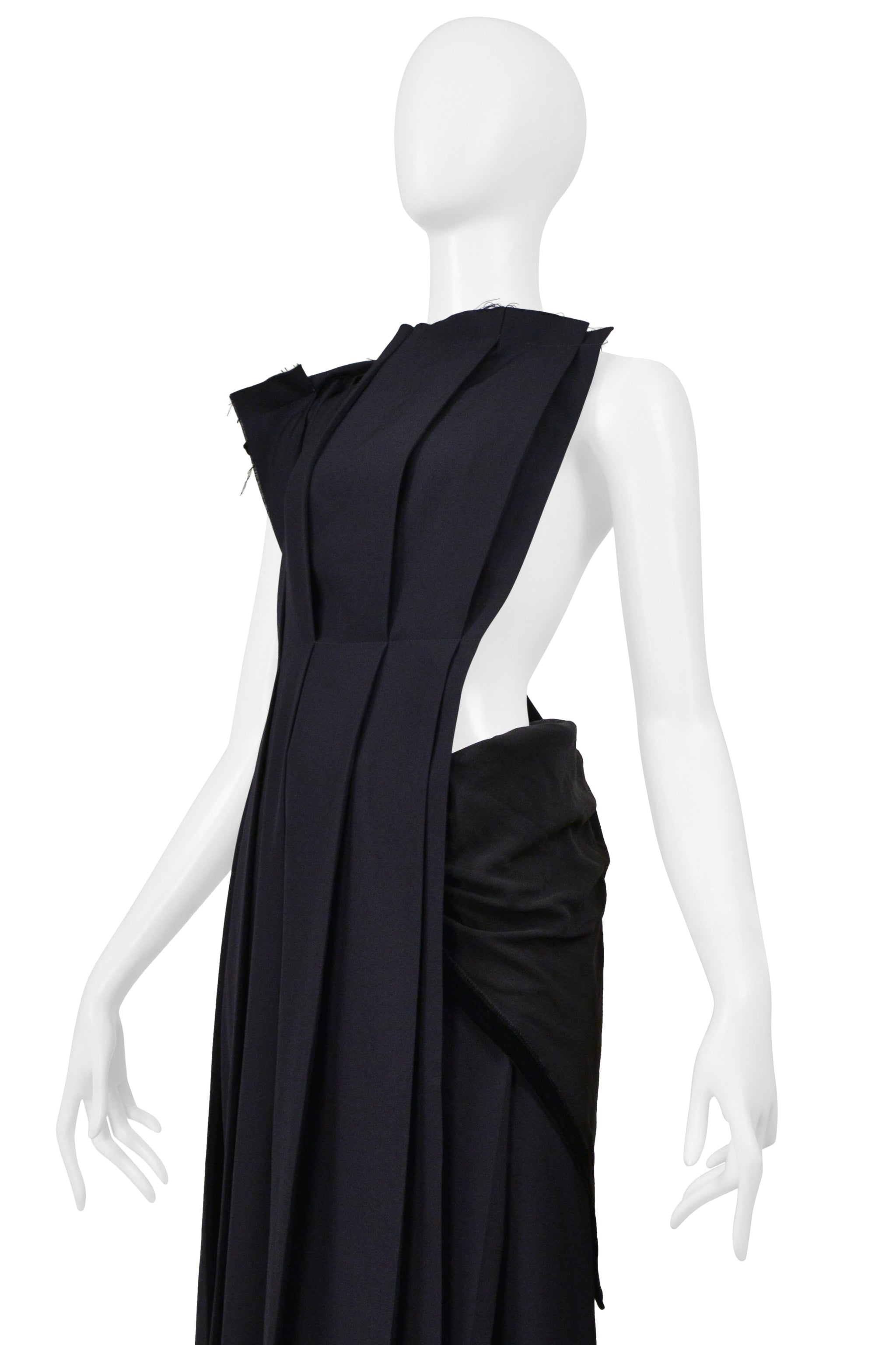 YOHJI YAMAMOTO 1999-00 NAVY DECONSTRUCTED PINAFORE DRESS WITH VELVET