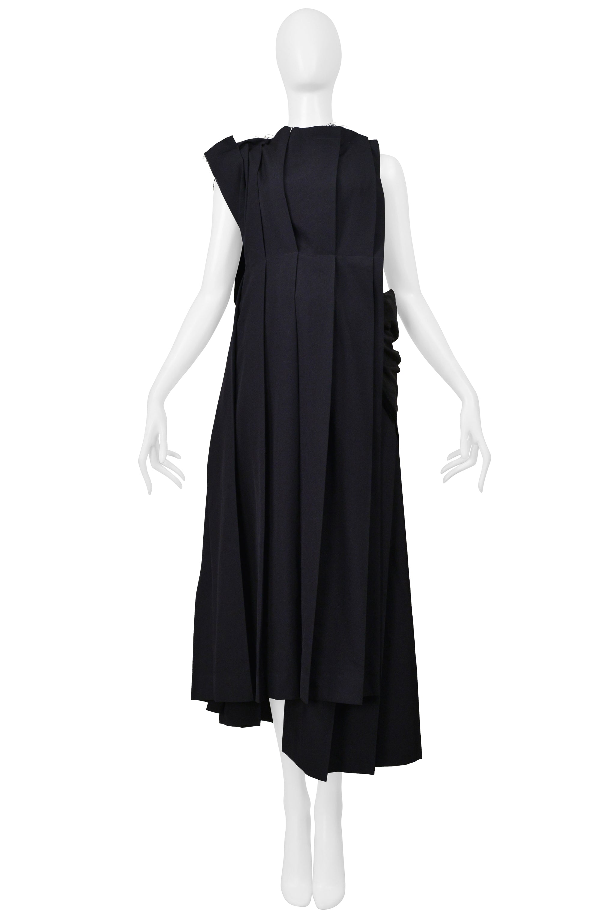 YOHJI YAMAMOTO 1999-00 NAVY DECONSTRUCTED PINAFORE DRESS WITH VELVET