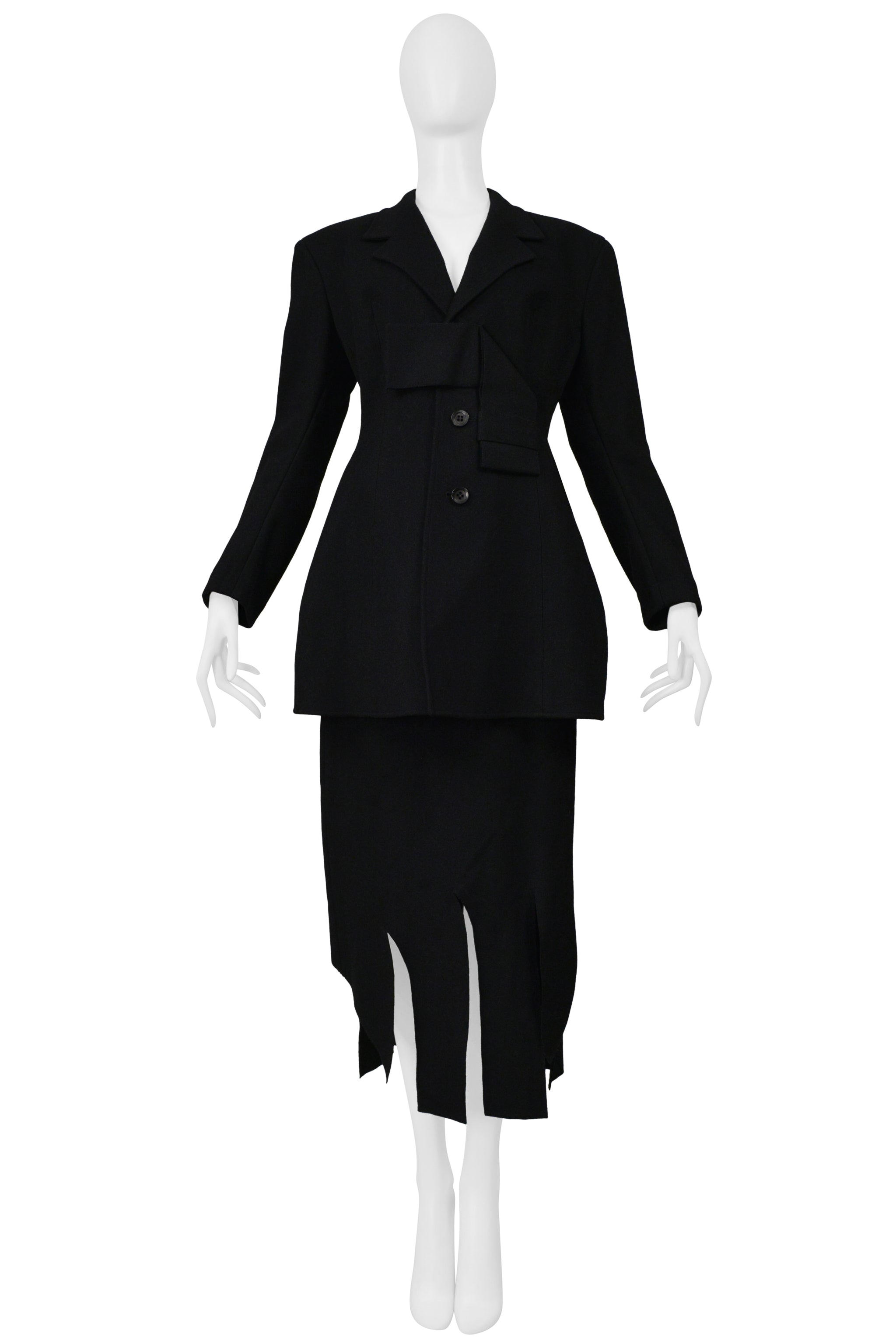 YOHJI YAMAMOTO BLACK JACKET AND SKIRT WITH FLAPS ENSEMBLE 1999