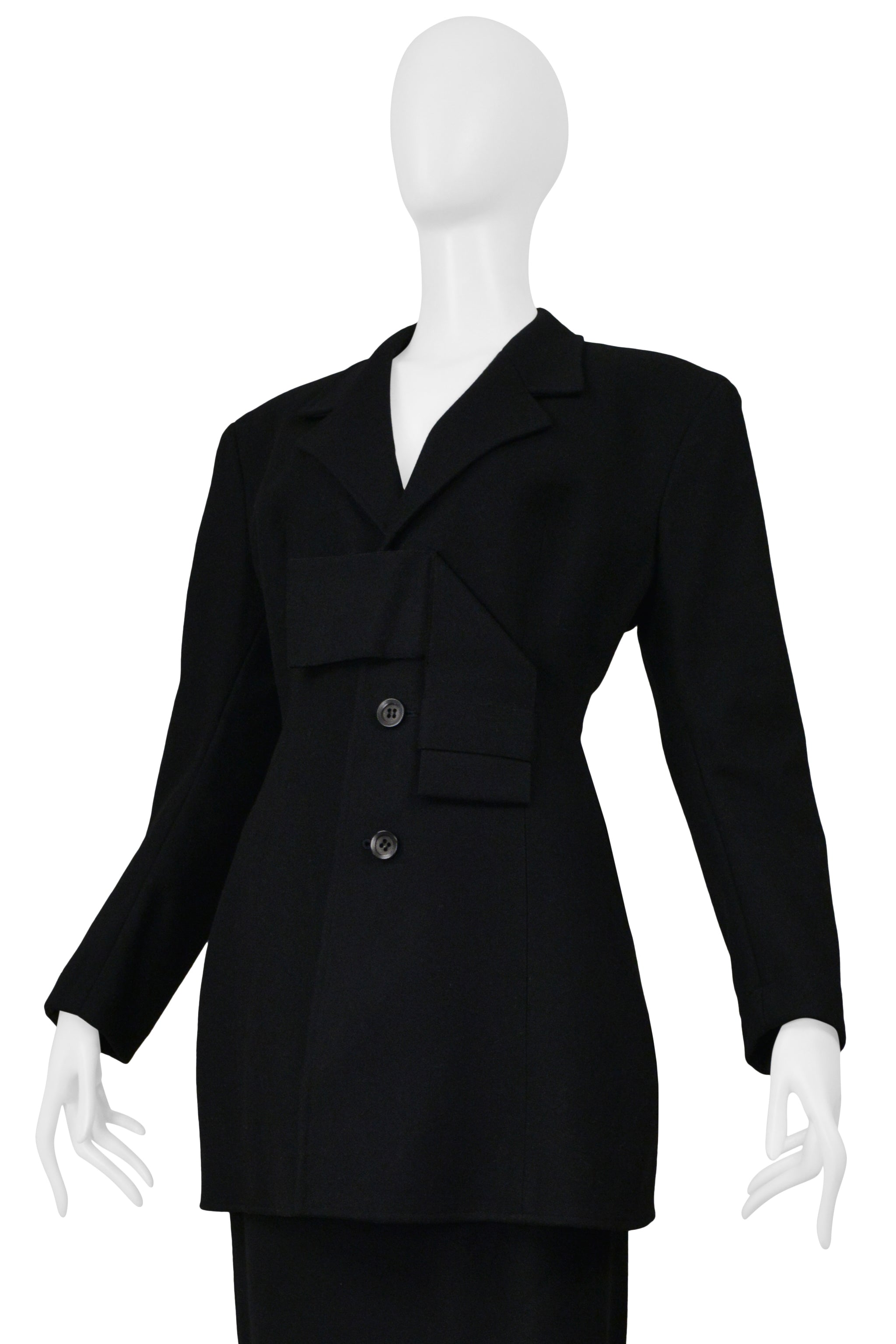 YOHJI YAMAMOTO BLACK JACKET AND SKIRT WITH FLAPS ENSEMBLE 1999