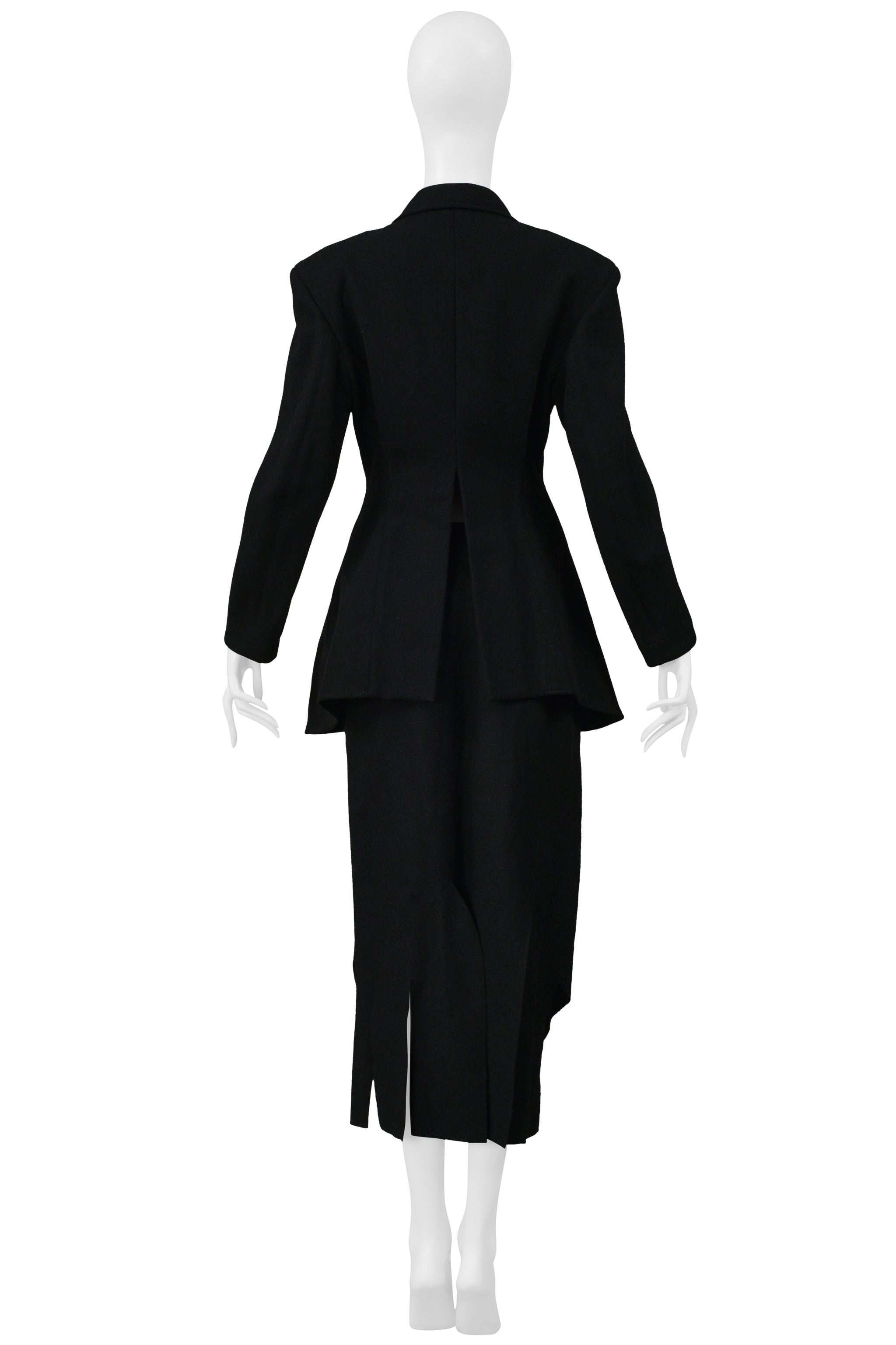 YOHJI YAMAMOTO BLACK JACKET AND SKIRT WITH FLAPS ENSEMBLE 1999
