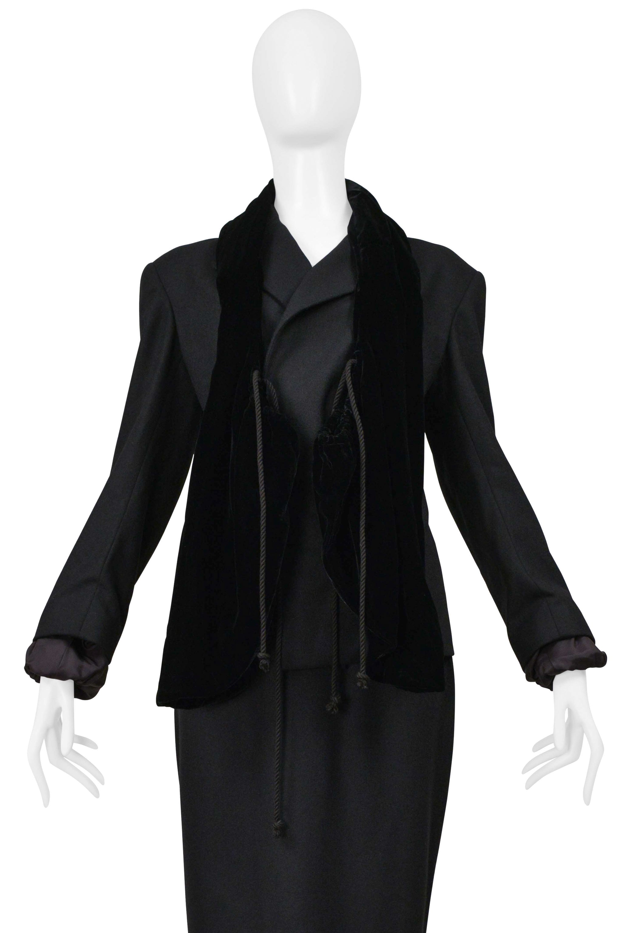 YOHJI YAMAMOTO 2000–01 BLACK JACKET WITH VELVET SCARF AND SKIRT