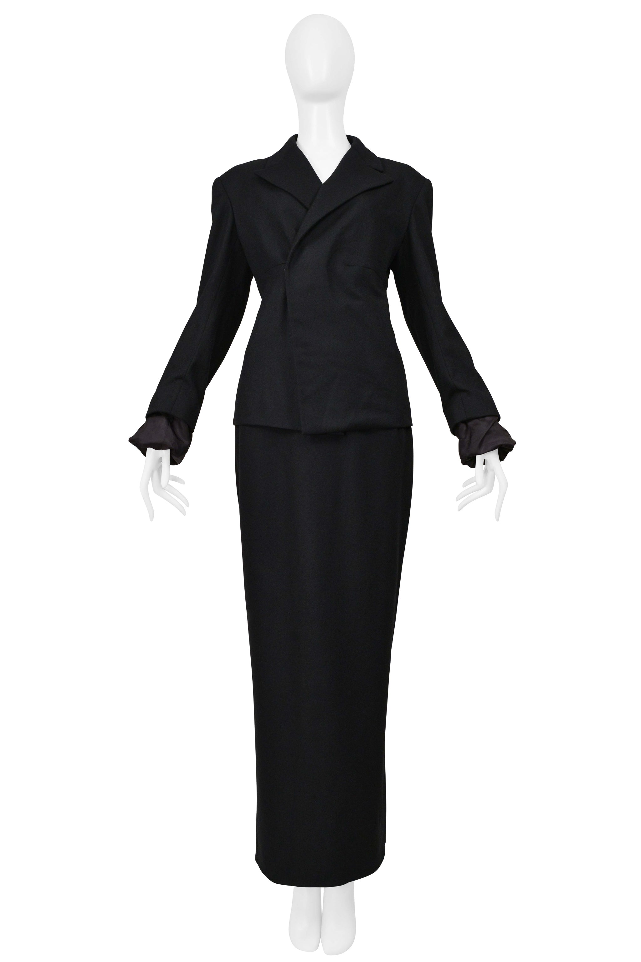 YOHJI YAMAMOTO 2000–01 BLACK JACKET WITH VELVET SCARF AND SKIRT