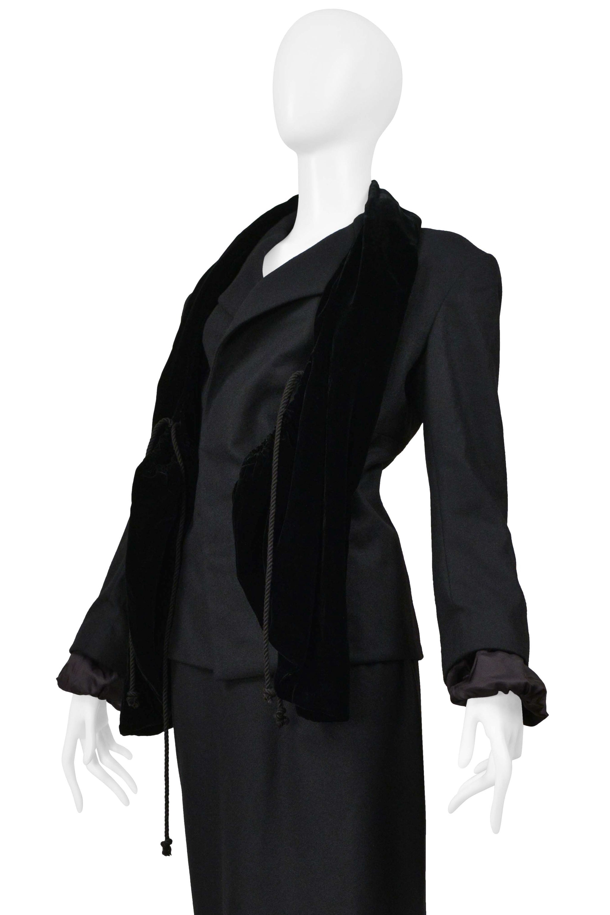 YOHJI YAMAMOTO 2000–01 BLACK JACKET WITH VELVET SCARF AND SKIRT