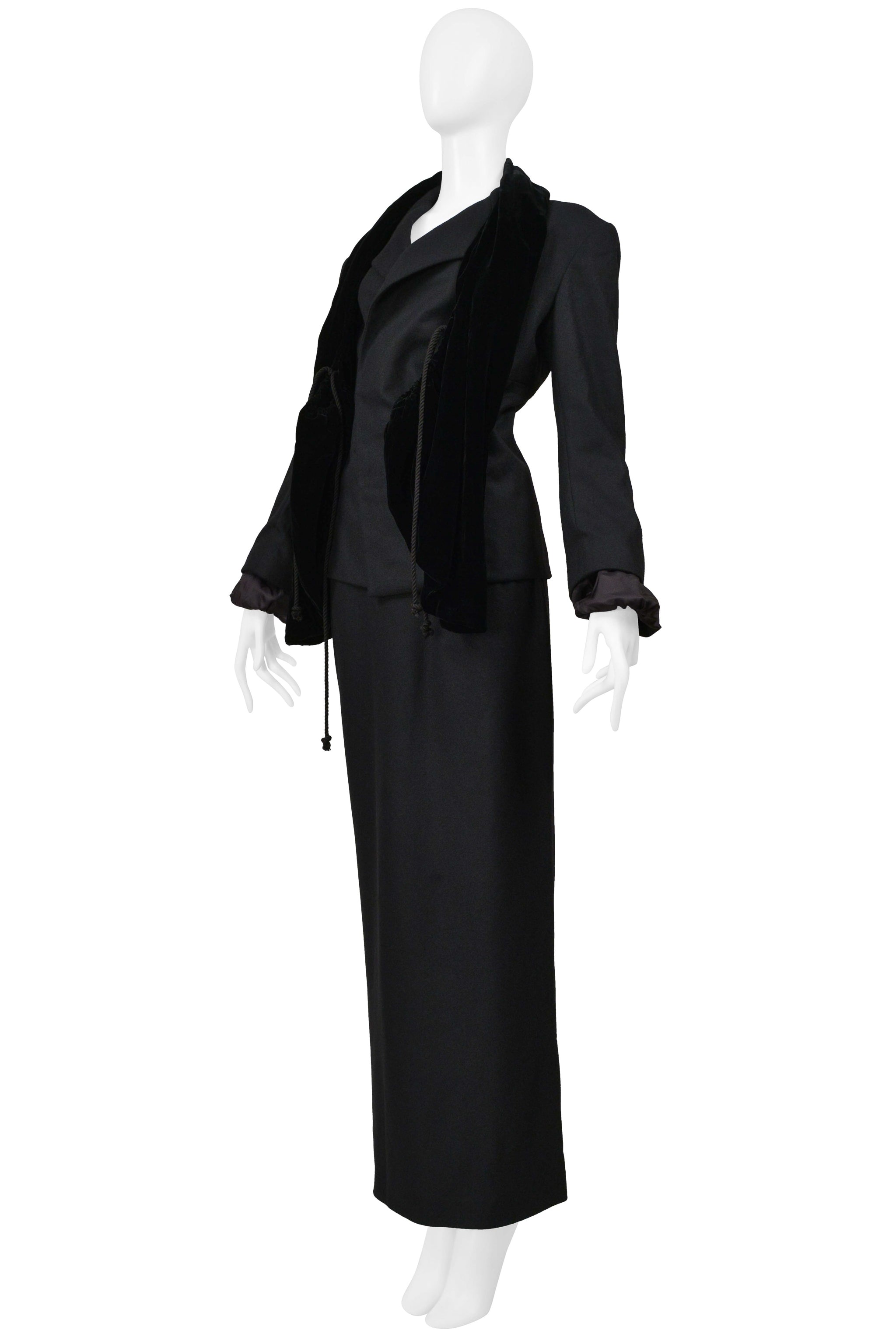 YOHJI YAMAMOTO 2000–01 BLACK JACKET WITH VELVET SCARF AND SKIRT
