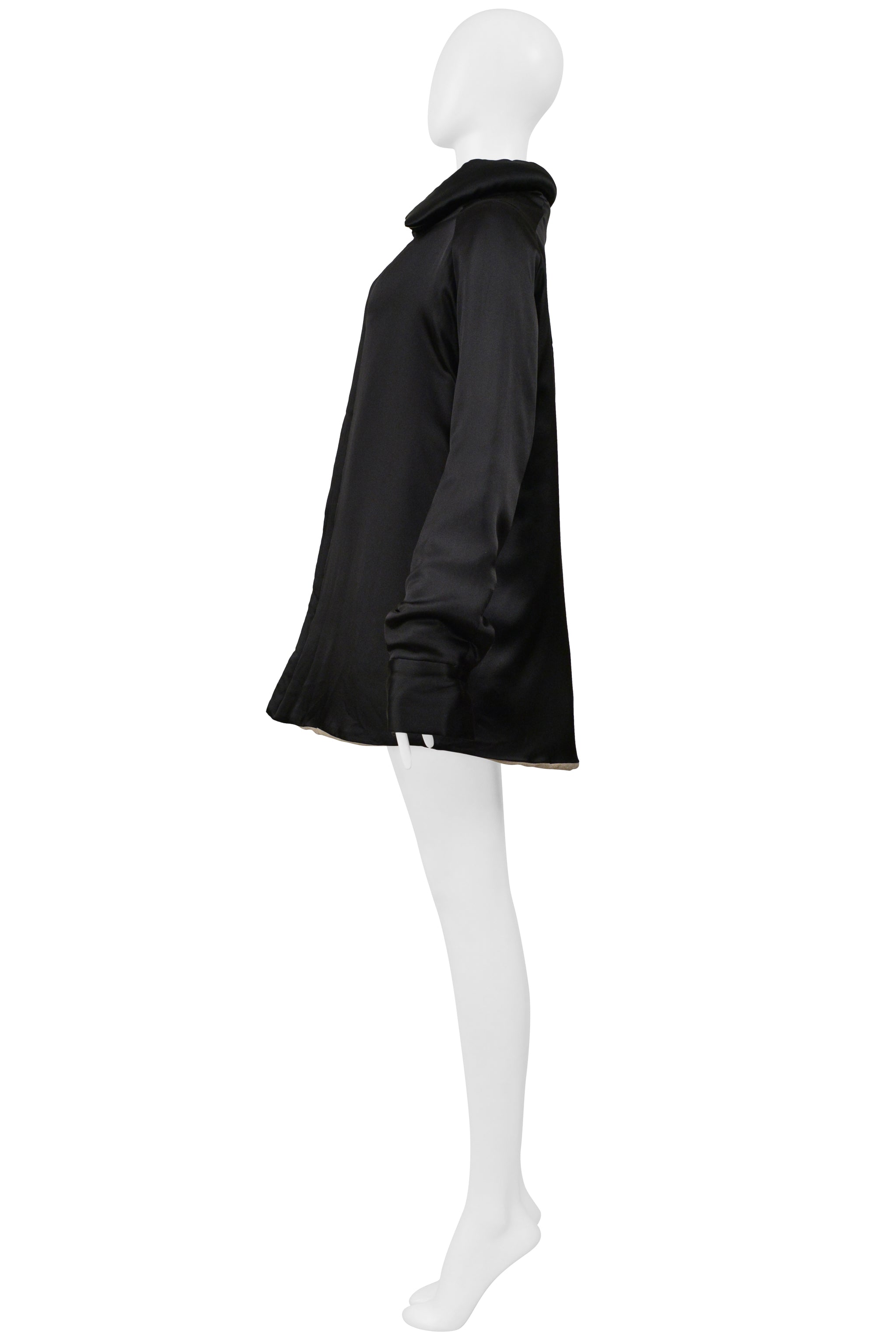 YOHJI YAMAMOTO BLACK SATIN LINEN COAT WITH COLLAR 2000