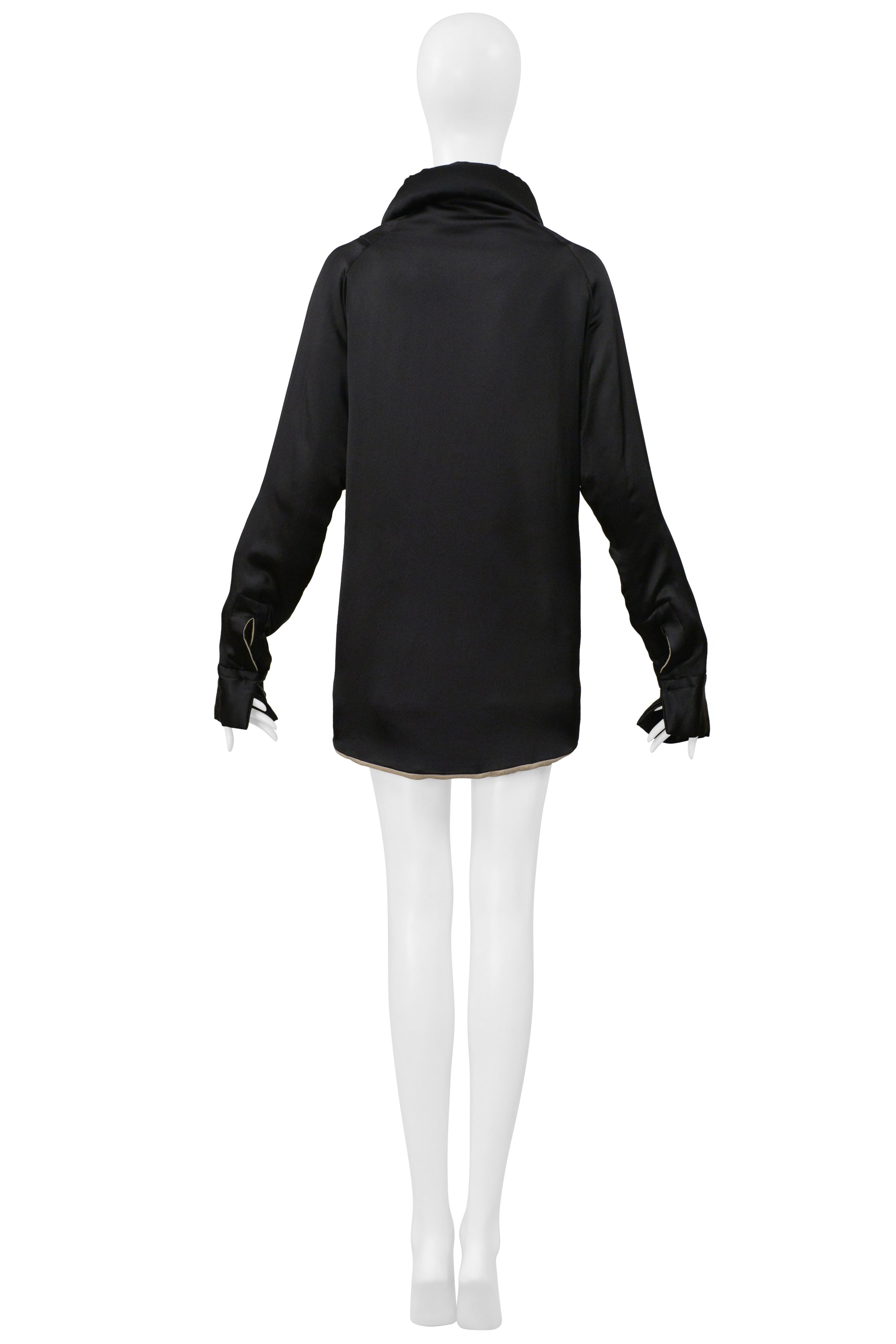 YOHJI YAMAMOTO BLACK SATIN LINEN COAT WITH COLLAR 2000