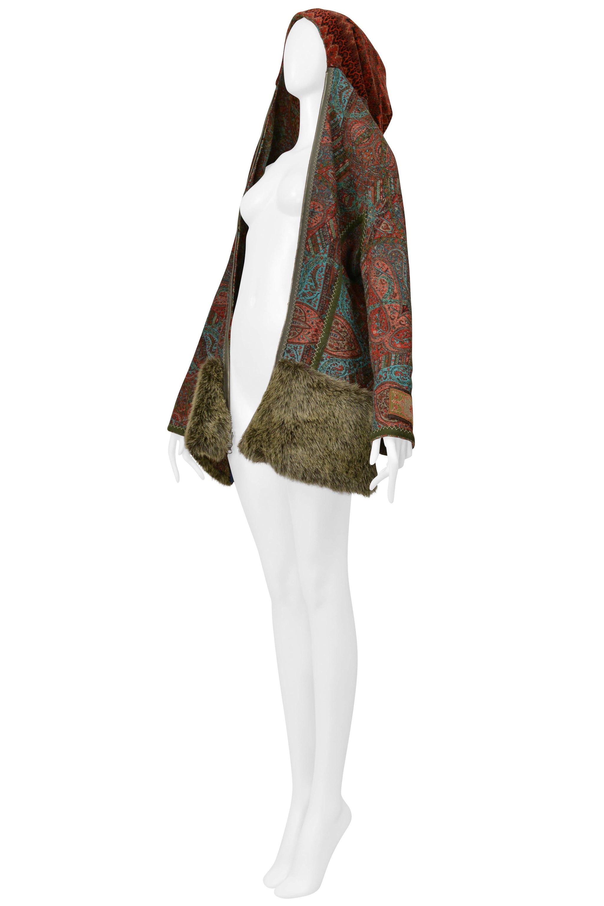 YOHJI YAMAMOTO 2000–01 MULTICOLOR KILIM-STYLE WOVEN JACKET WITH HOOD