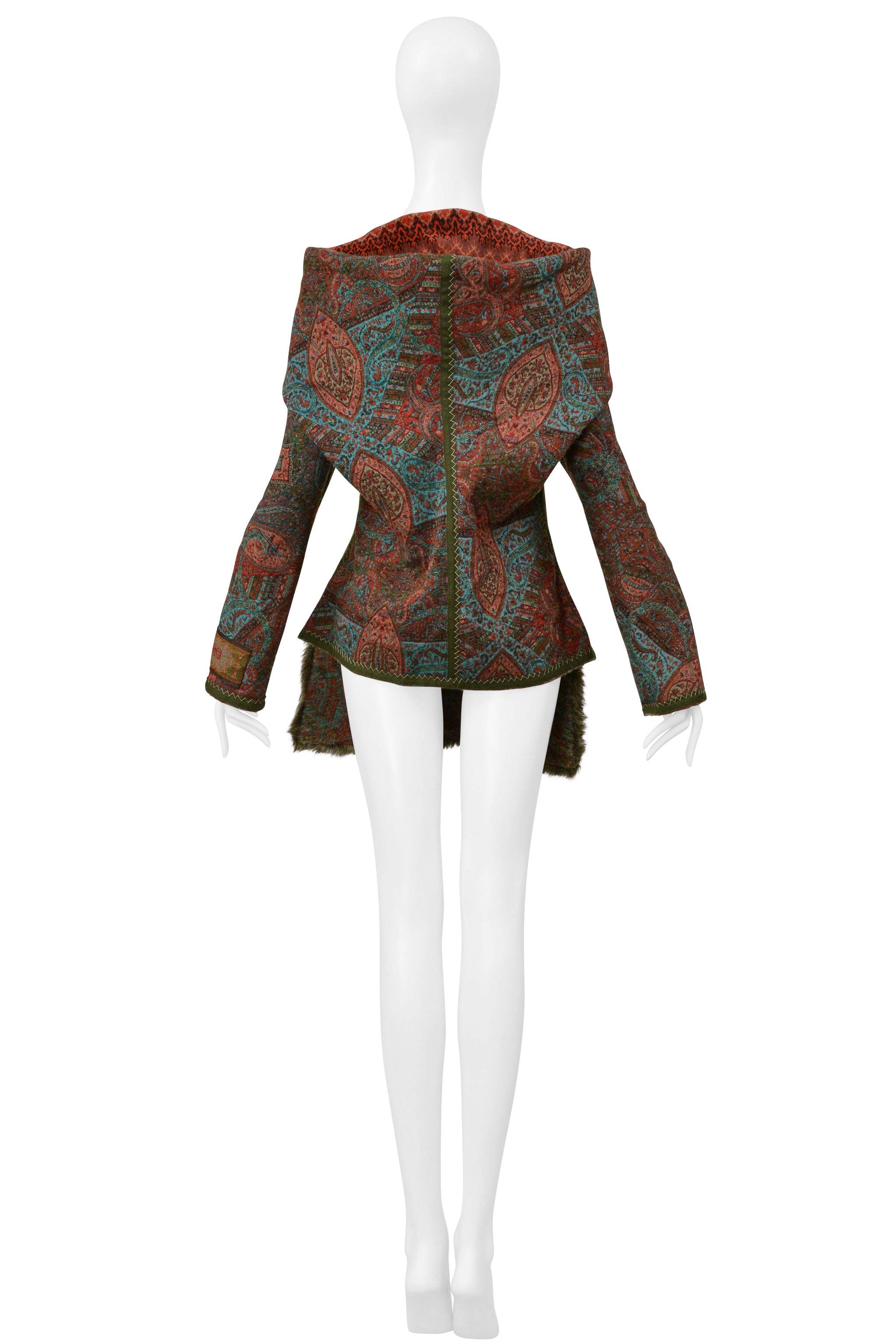 YOHJI YAMAMOTO 2000–01 MULTICOLOR KILIM-STYLE WOVEN JACKET WITH HOOD