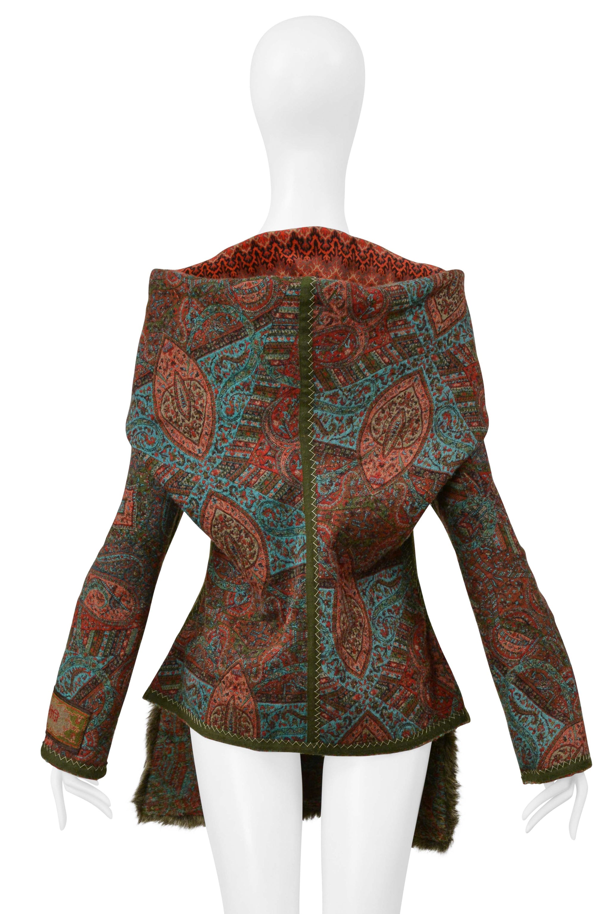 YOHJI YAMAMOTO 2000–01 MULTICOLOR KILIM-STYLE WOVEN JACKET WITH HOOD