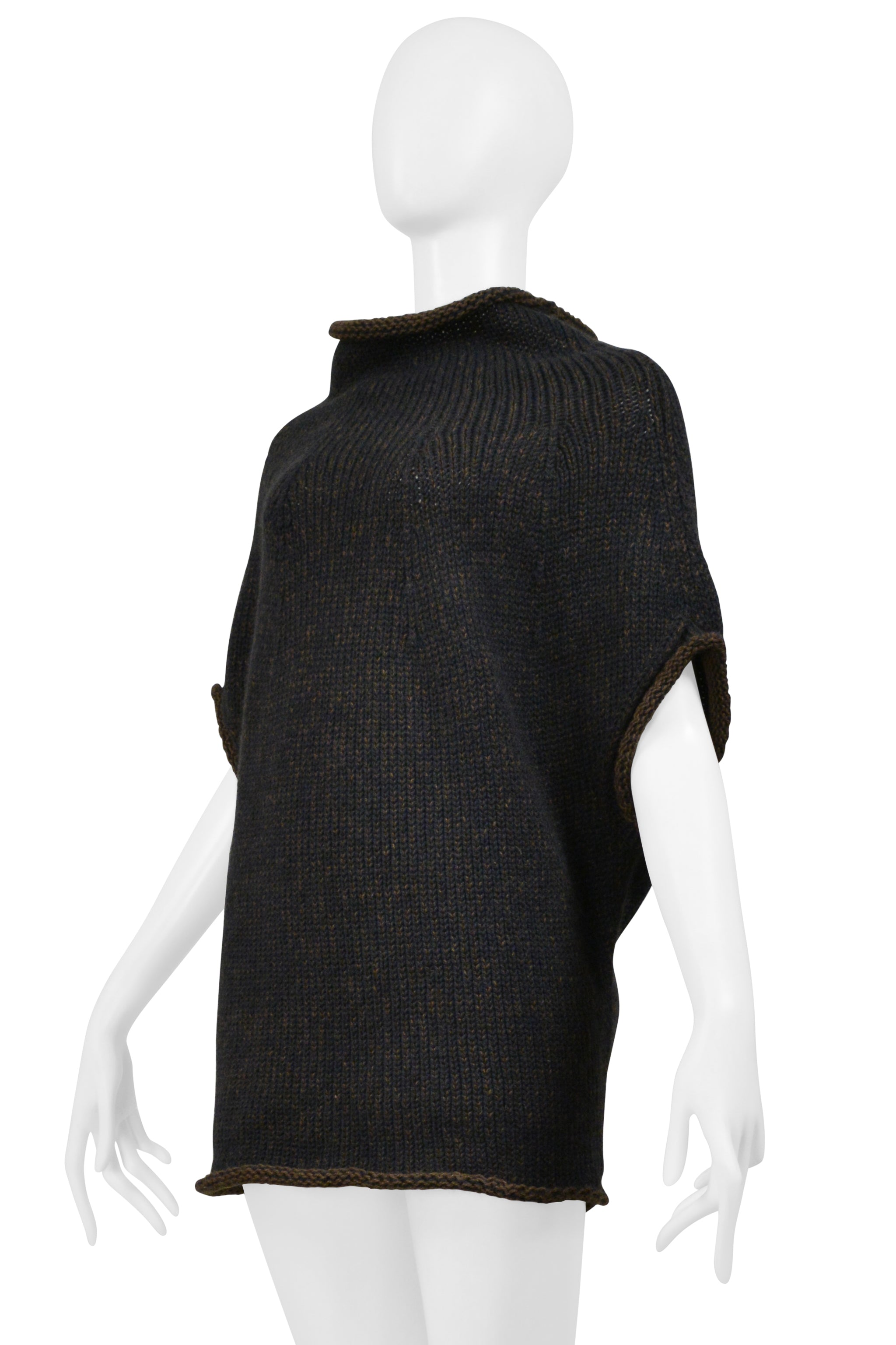 YOHJI YAMAMOTO OLIVE CHUNKY KNIT SWEATER WITH ROLLED COLLAR 2001-02