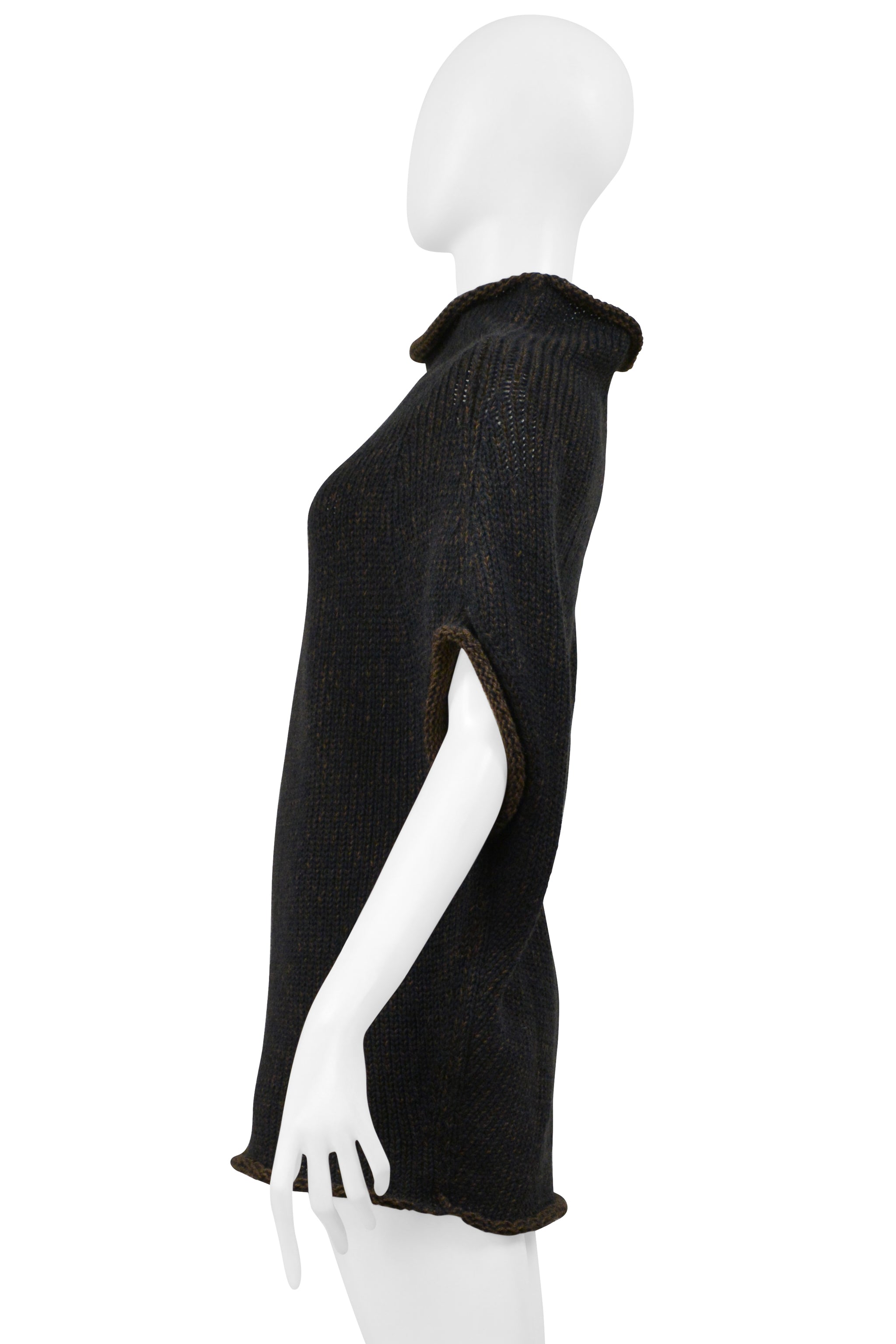 YOHJI YAMAMOTO OLIVE CHUNKY KNIT SWEATER WITH ROLLED COLLAR 2001-02