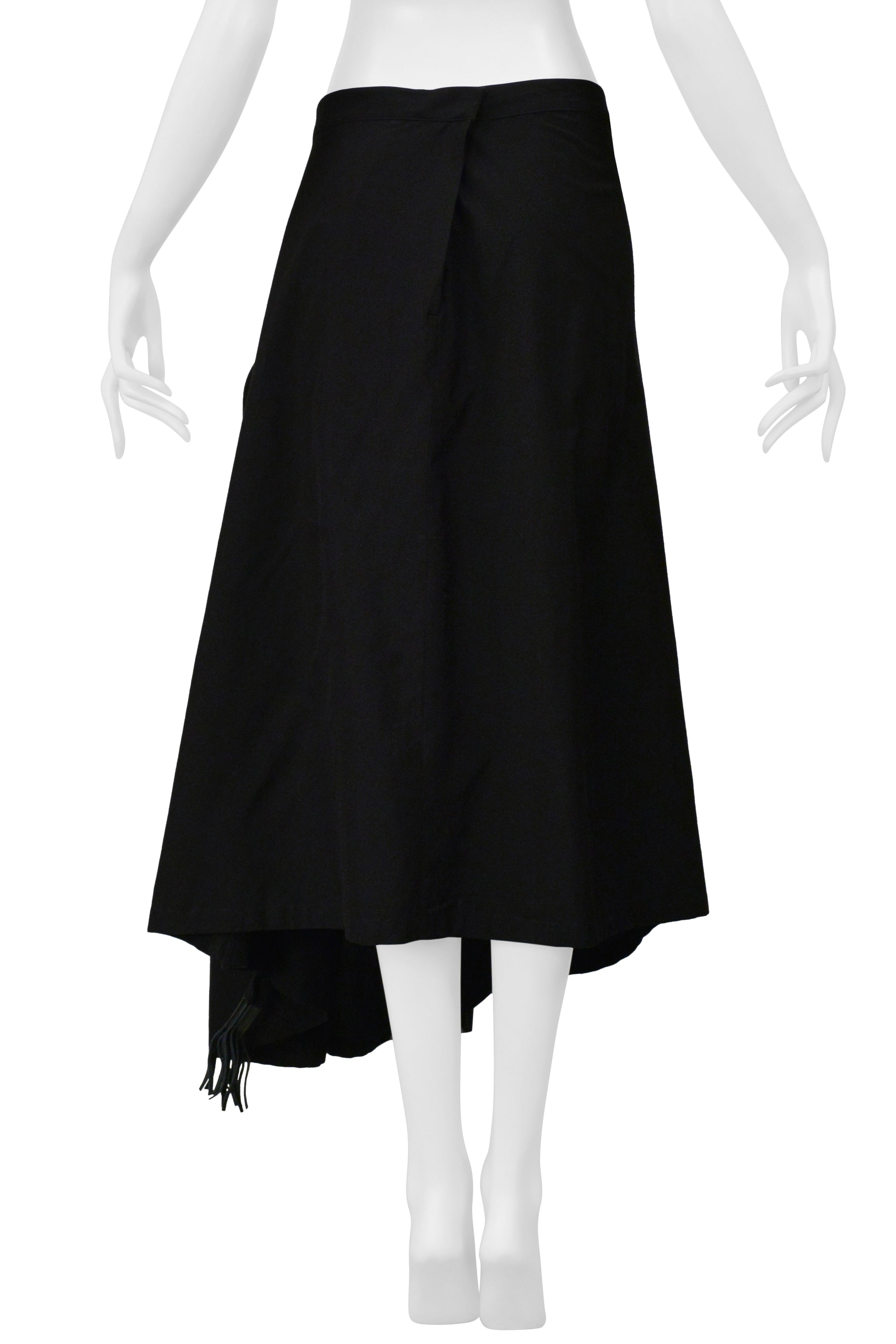 YOHJI YAMAMOTO BLACK LONG FULL SKIRT WITH PADDED SEAM & LEATHER TASSELS 2001