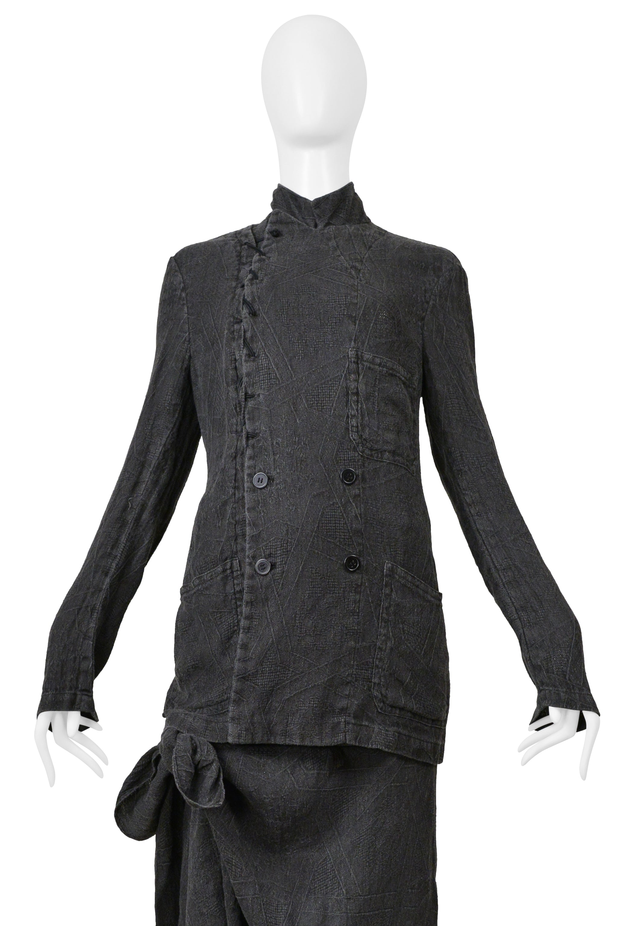 YOHJI YAMAMOTO GRAY LINEN JACKET AND SKIRT ENSEMBLE 2004