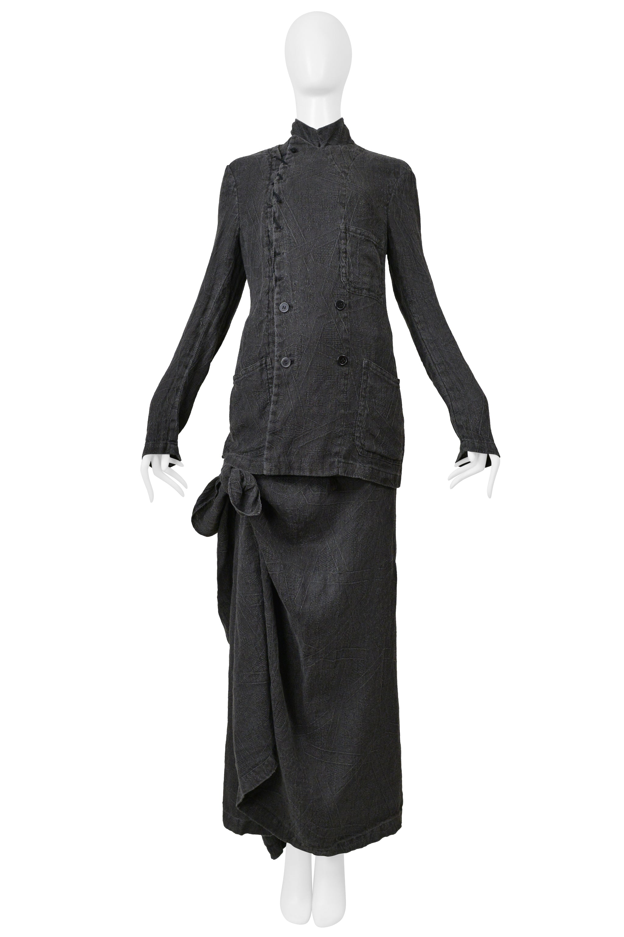 YOHJI YAMAMOTO GRAY LINEN JACKET AND SKIRT ENSEMBLE 2004