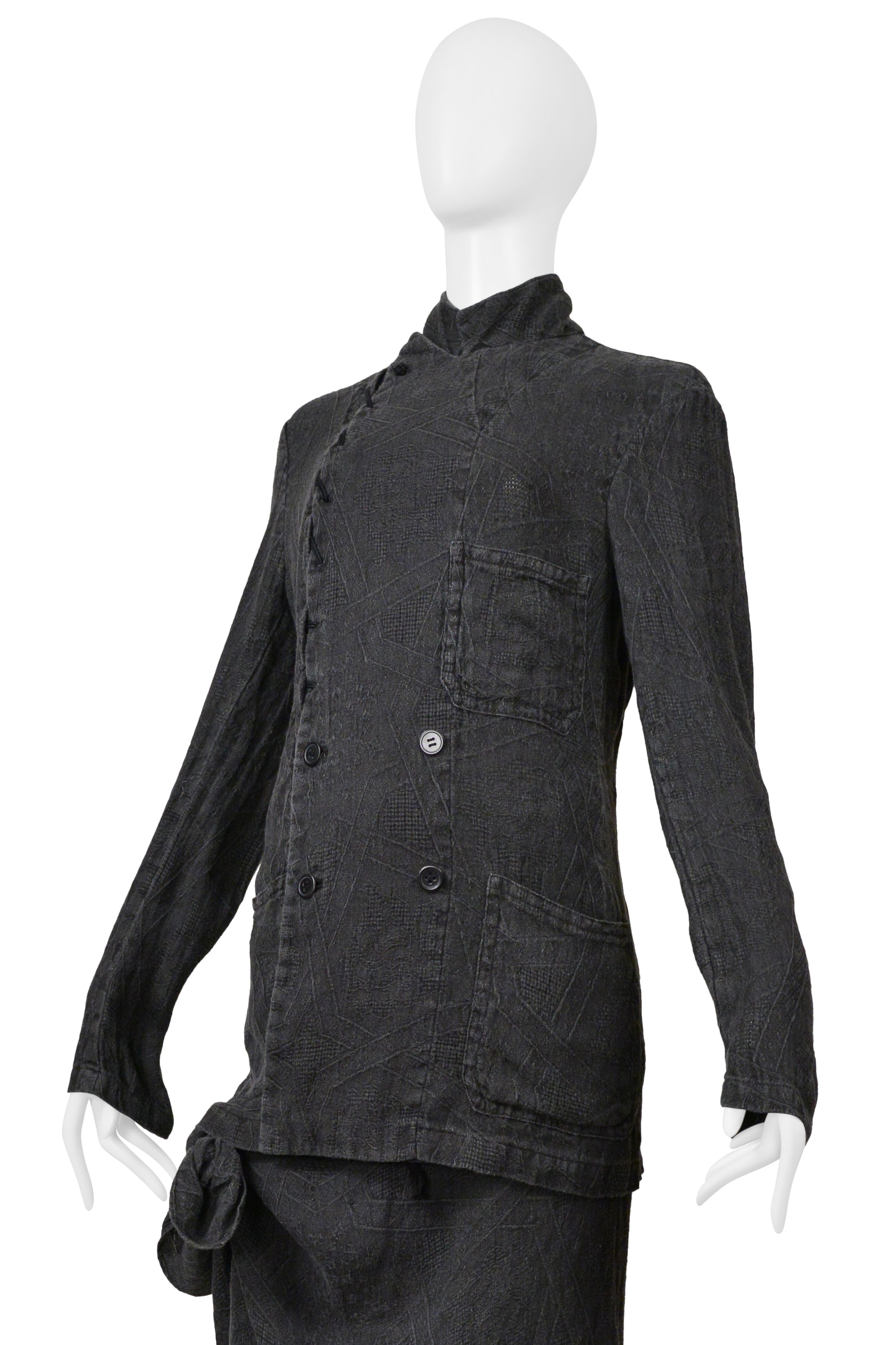 YOHJI YAMAMOTO GRAY LINEN JACKET AND SKIRT ENSEMBLE 2004