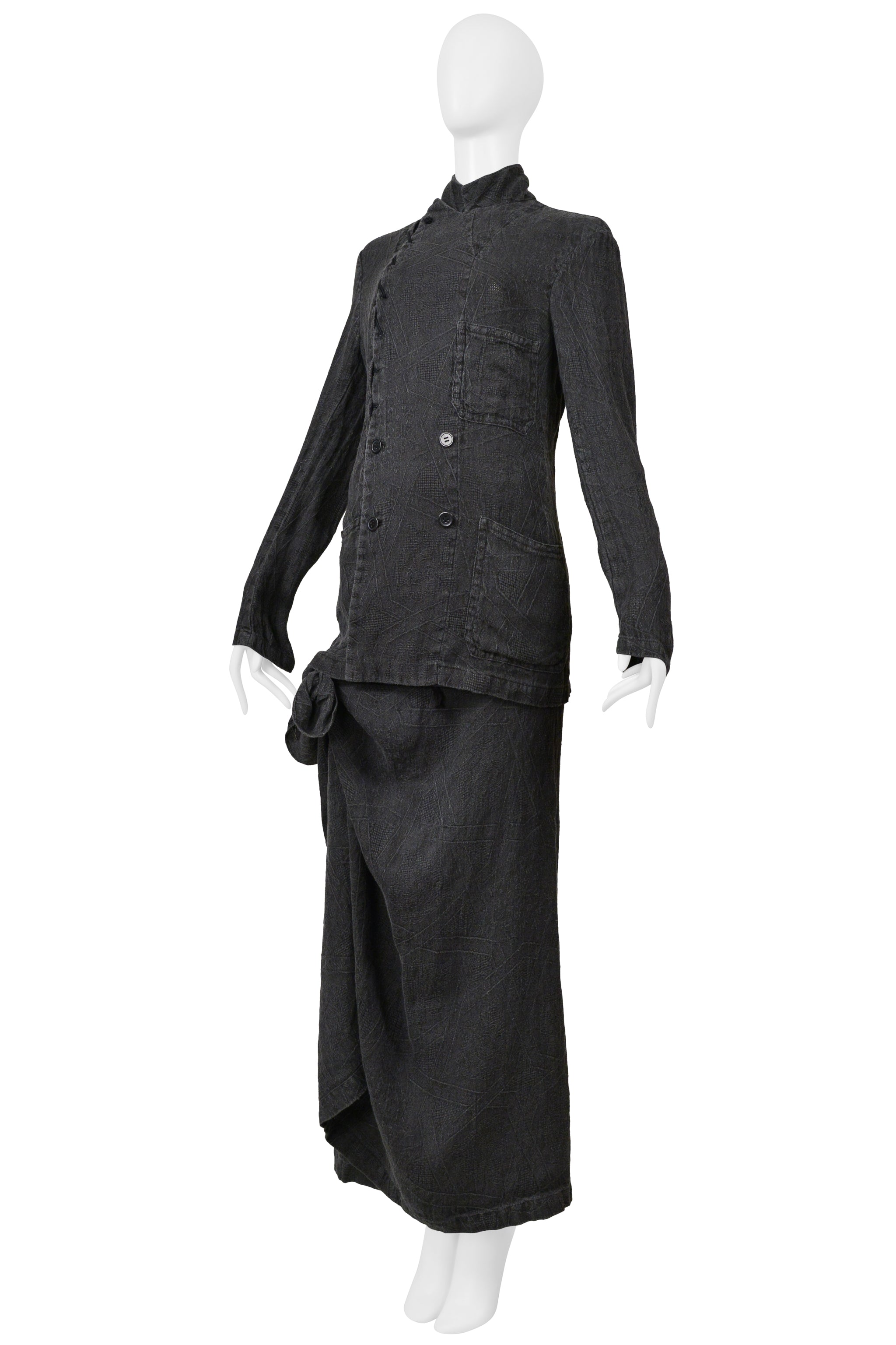 YOHJI YAMAMOTO GRAY LINEN JACKET AND SKIRT ENSEMBLE 2004
