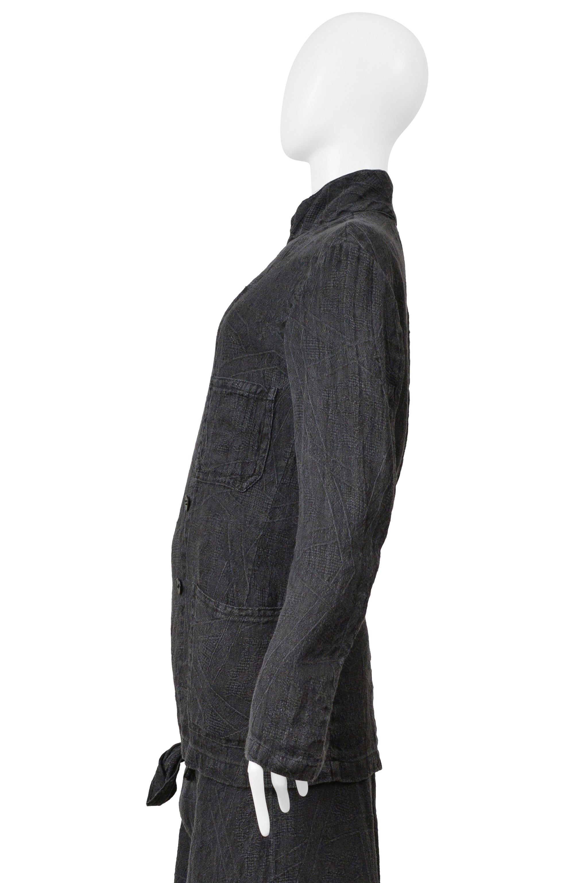YOHJI YAMAMOTO GRAY LINEN JACKET AND SKIRT ENSEMBLE 2004