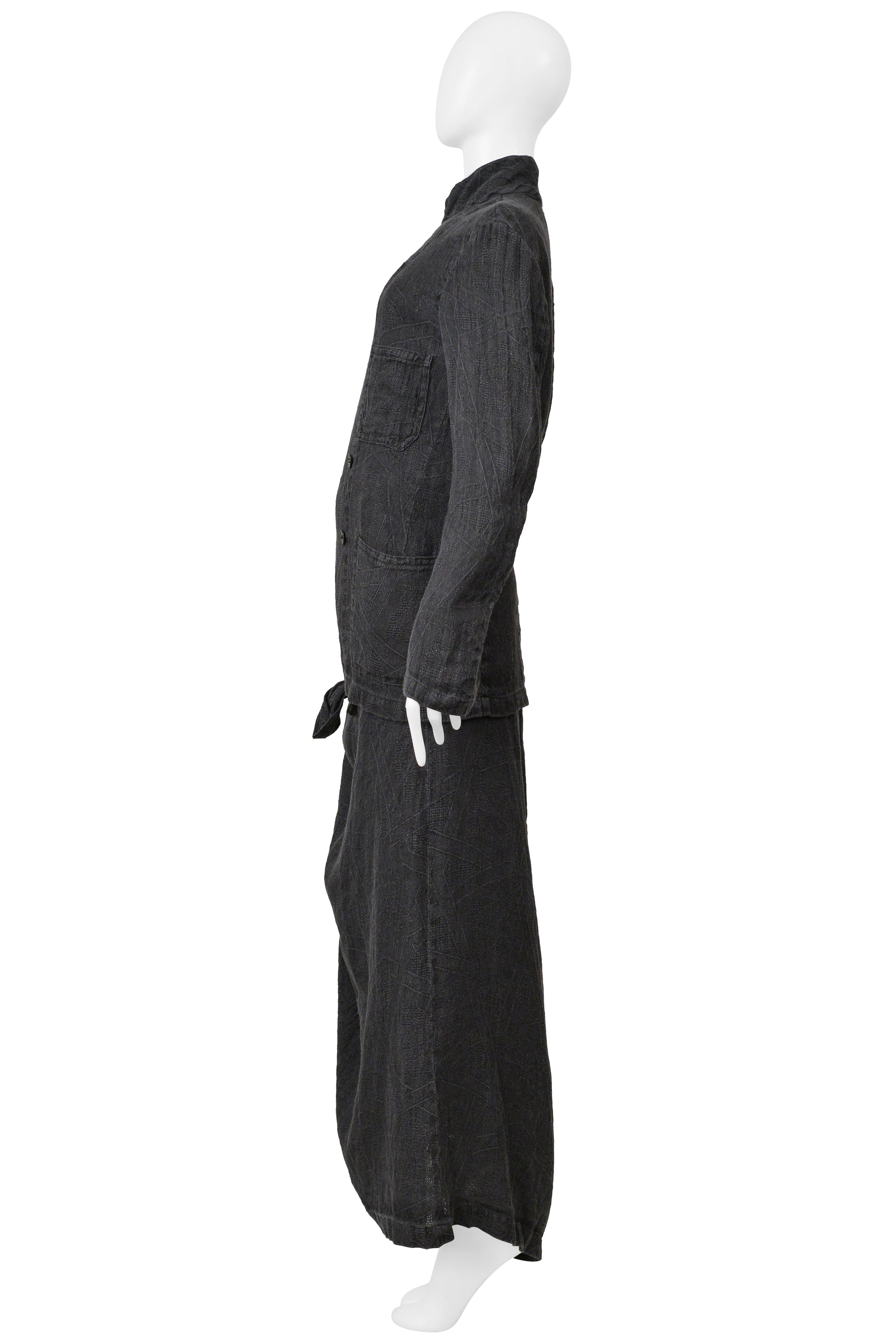 YOHJI YAMAMOTO GRAY LINEN JACKET AND SKIRT ENSEMBLE 2004