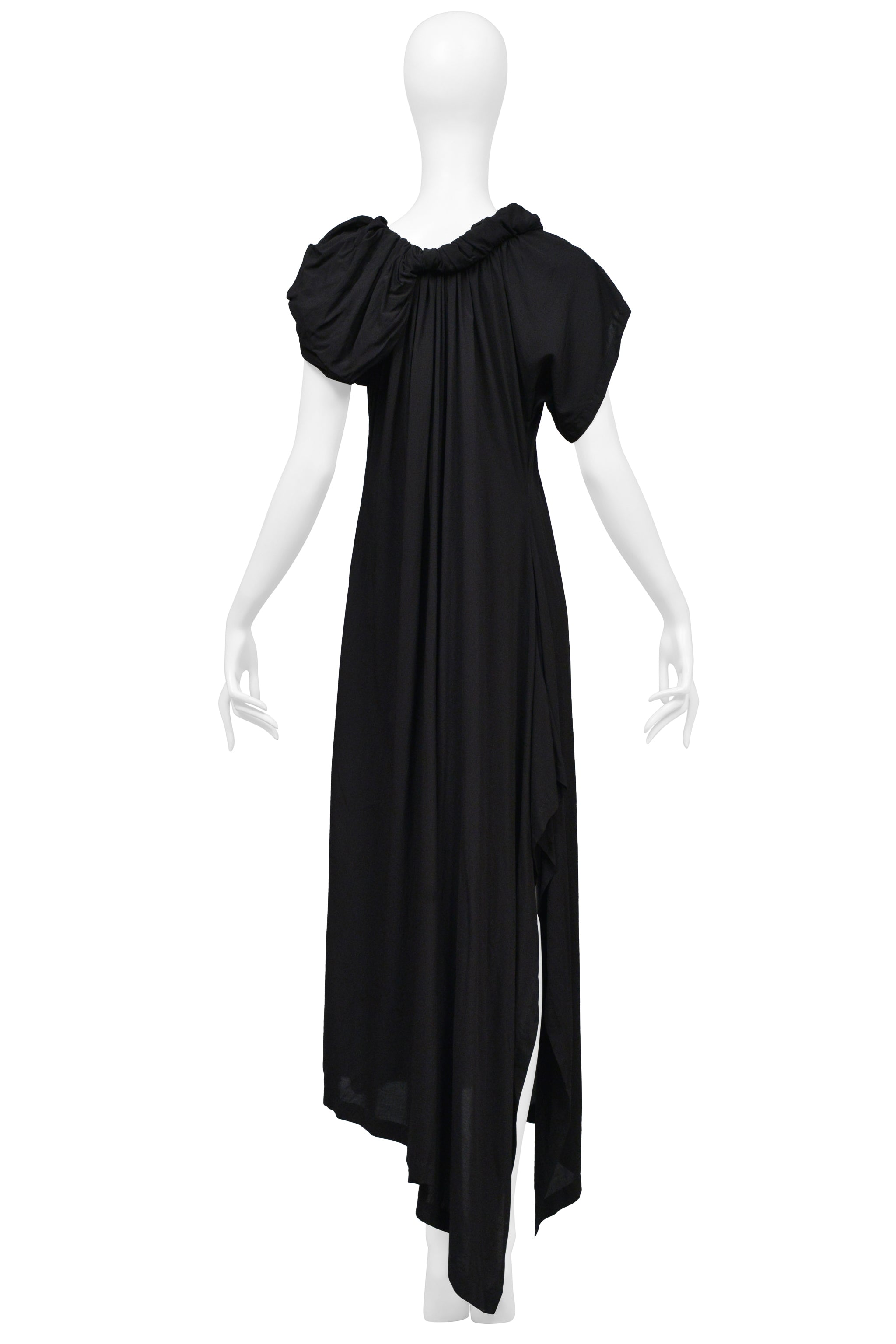 YOHJI YAMAMOTO BLACK SHORT SLEEVE DRESS WITH NECKLINE DETAIL