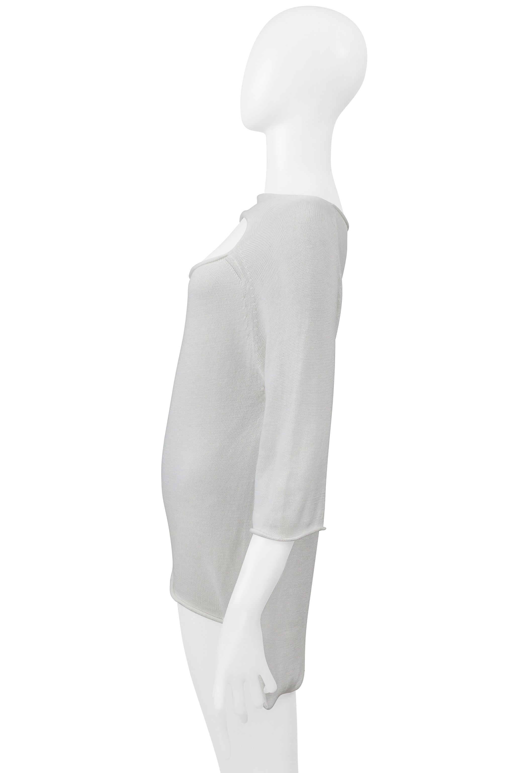YOHJI YAMAMOTO WHITE COTTON HIGH-LOW SWEATER WITH CUTOUT SS 2001
