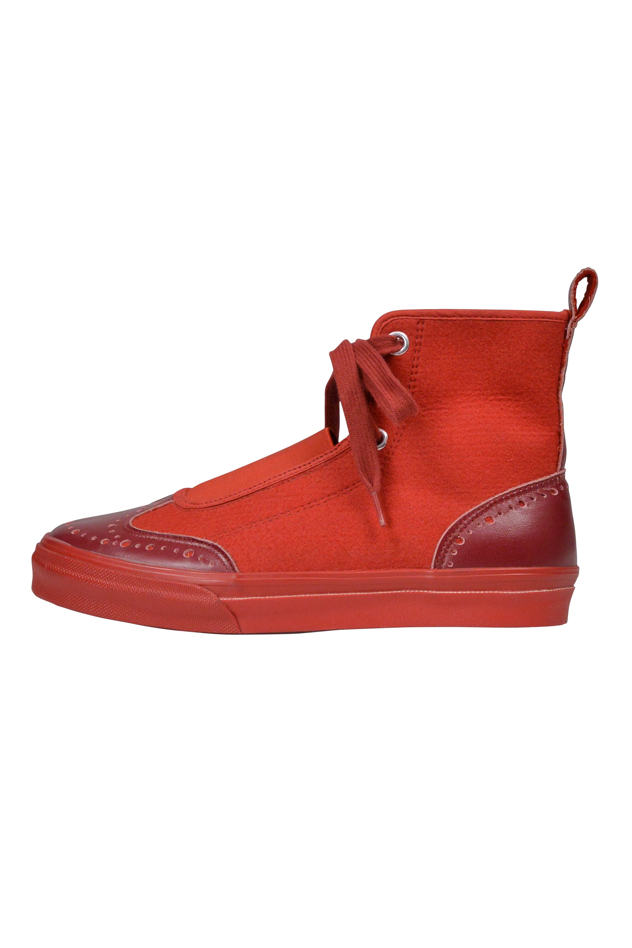 YOHJI YAMAMOTO RED WOOL & LEATHER HIGHTOP SNEAKERS