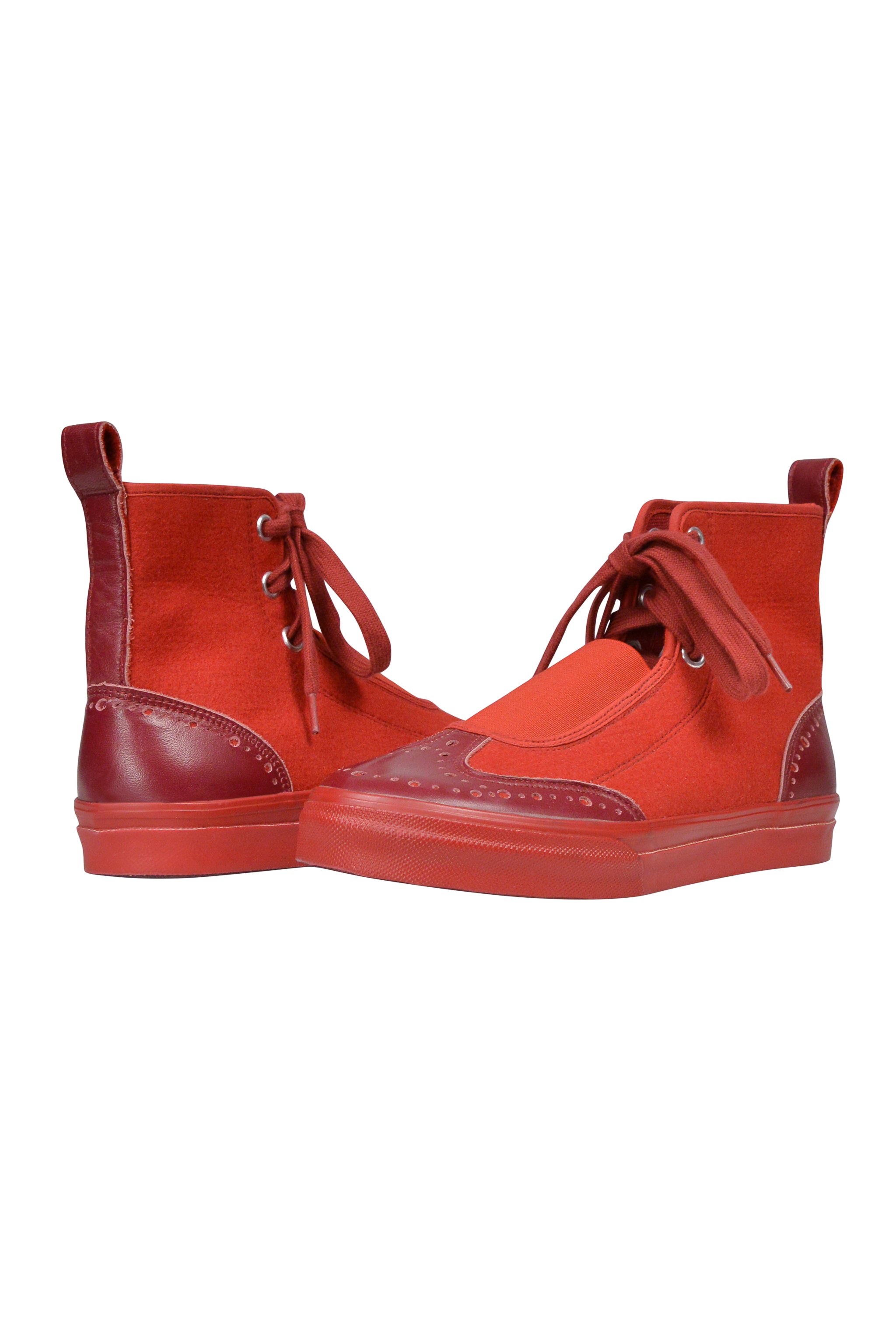 YOHJI YAMAMOTO RED WOOL & LEATHER HIGHTOP SNEAKERS