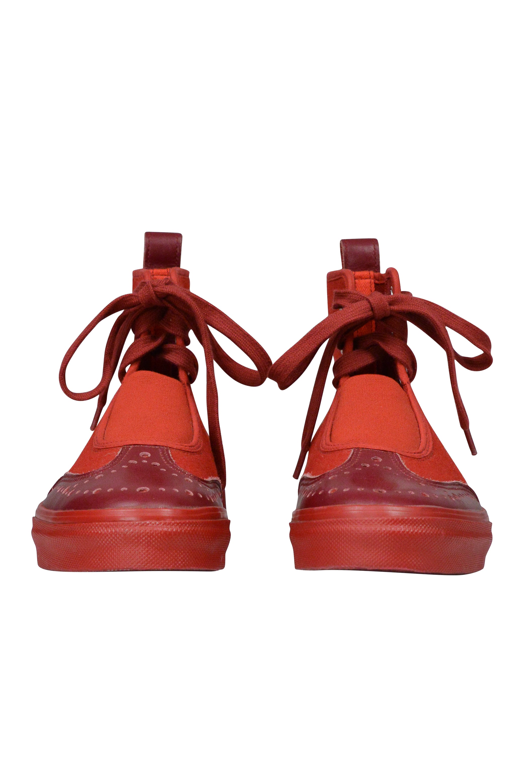 YOHJI YAMAMOTO RED WOOL & LEATHER HIGHTOP SNEAKERS