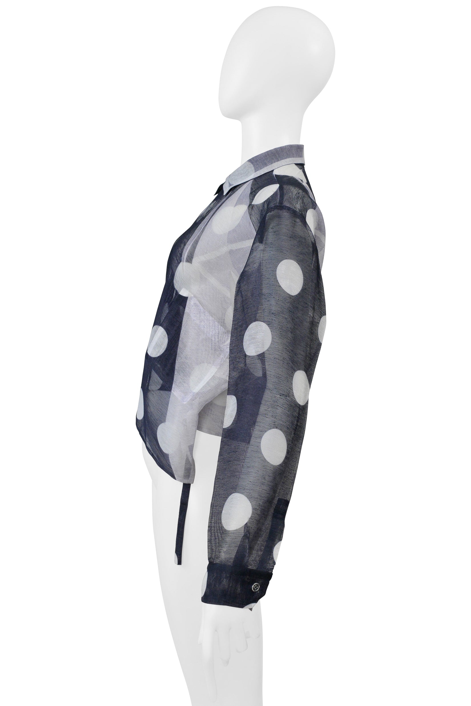 Y'S BY YOHJI YAMAMOTO BLACK AND WHITE POLKA DOT WRAP TOP WITH TIES 2001