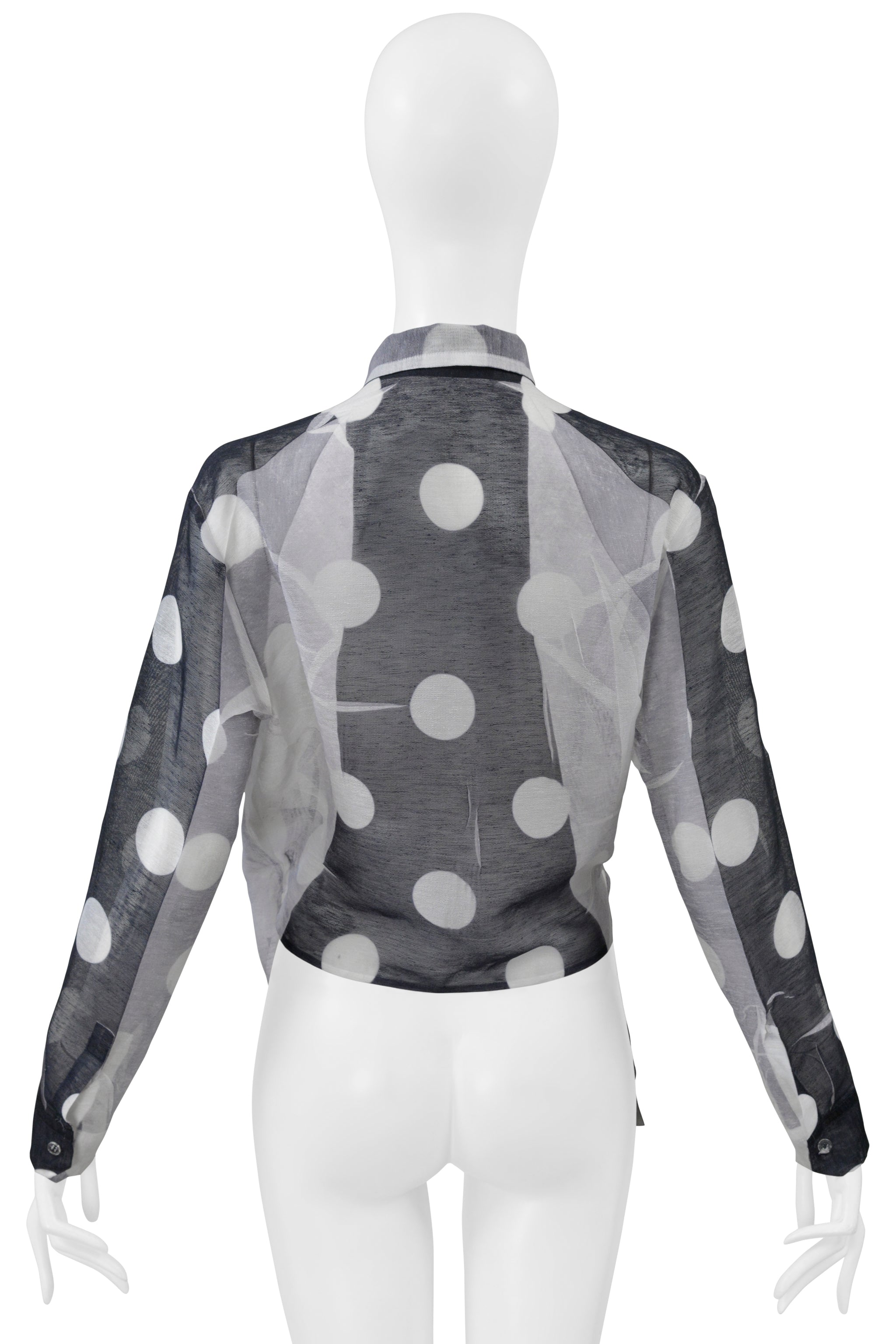 Y'S BY YOHJI YAMAMOTO BLACK AND WHITE POLKA DOT WRAP TOP WITH TIES 2001