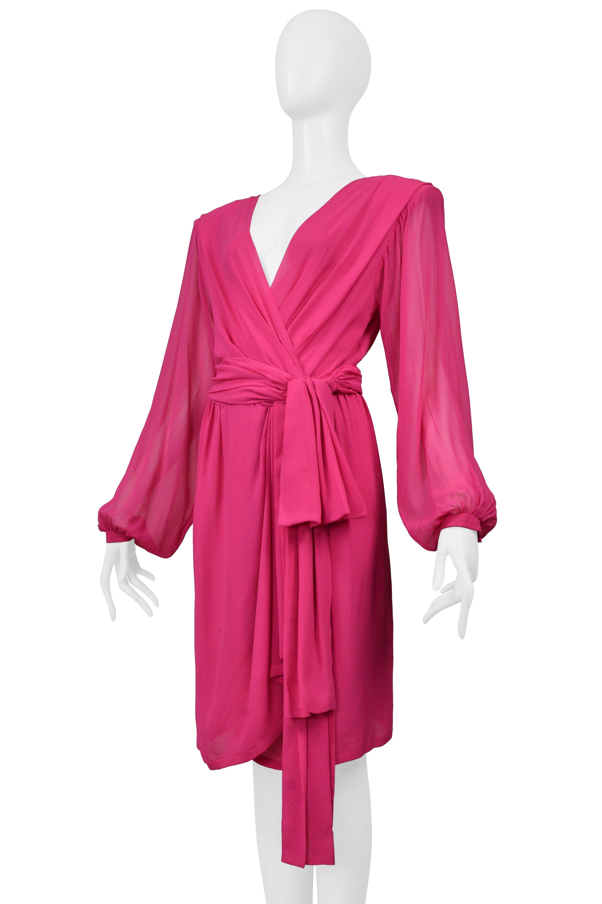 YVES SAINT LAURENT FUCHSIA PINK WRAP DRESS 1990S