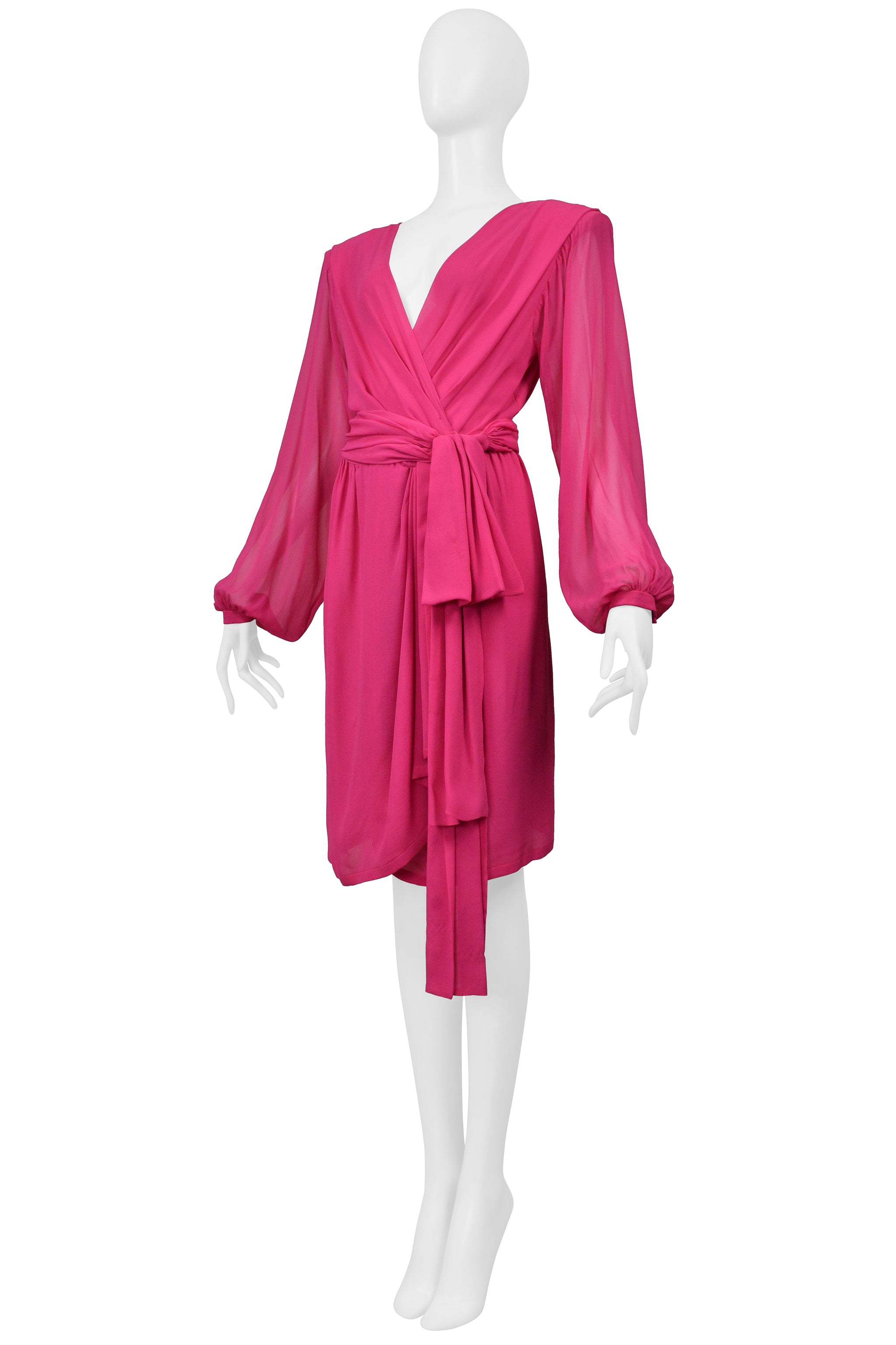 YVES SAINT LAURENT FUCHSIA PINK WRAP DRESS 1990S
