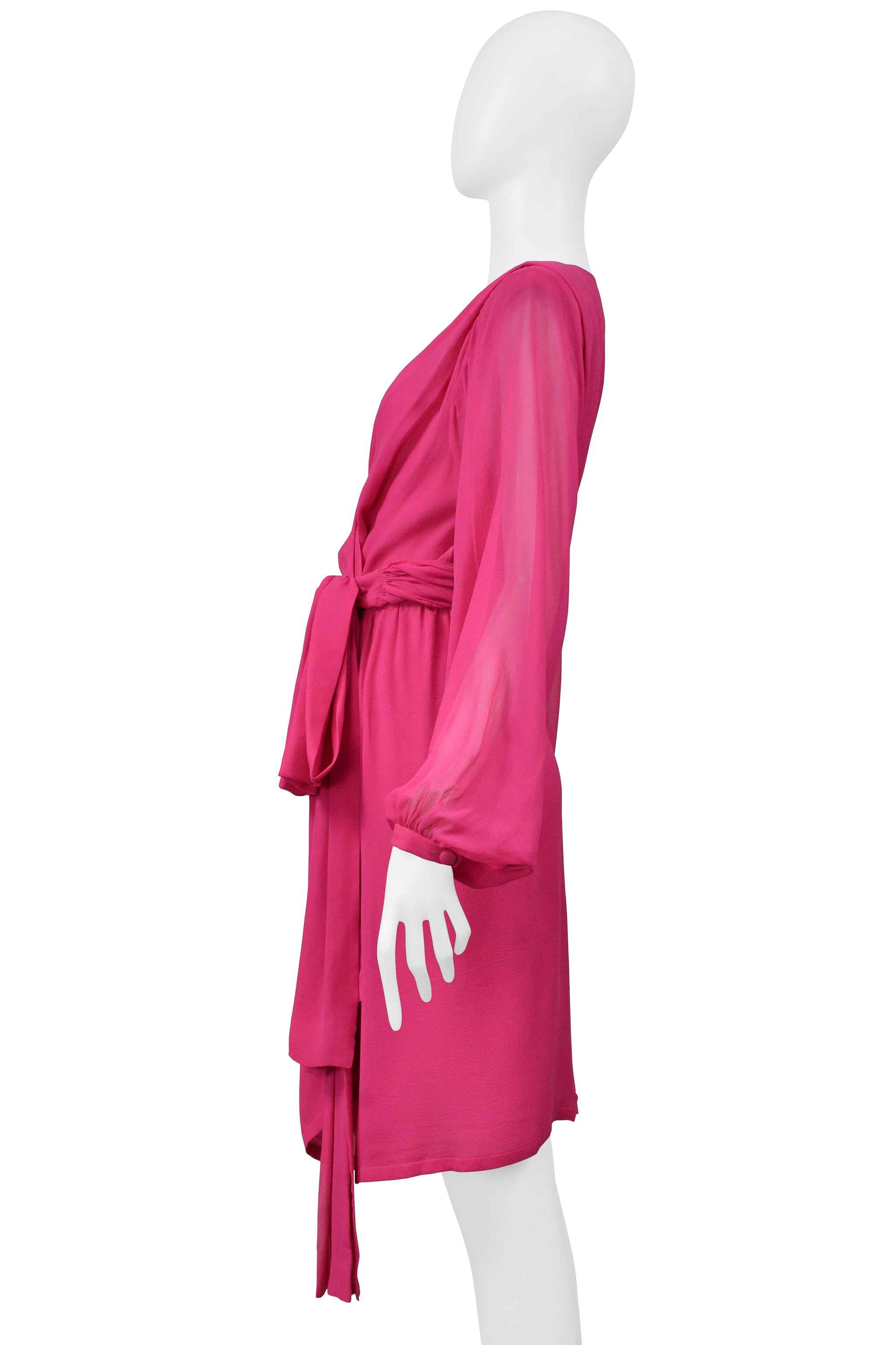 YVES SAINT LAURENT FUCHSIA PINK WRAP DRESS 1990S