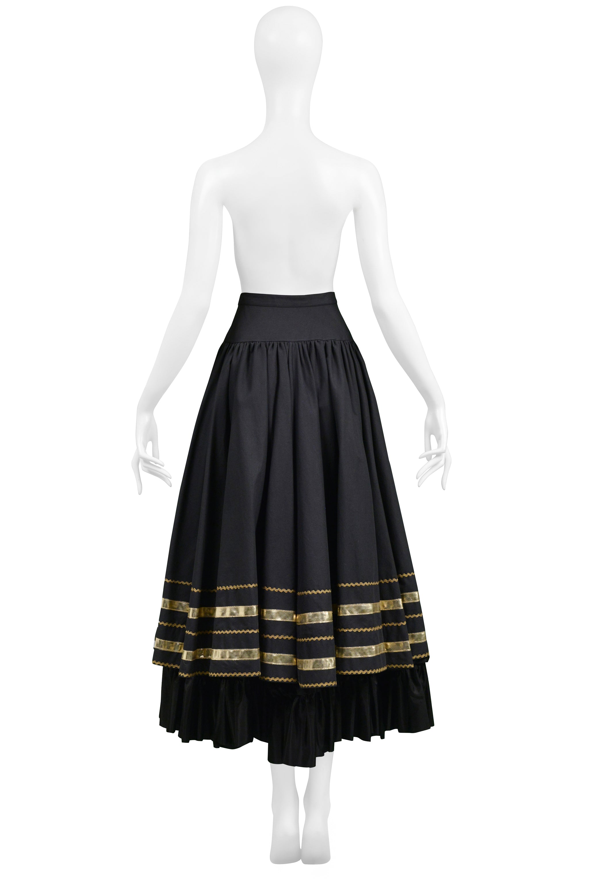 YVES SAINT LAURENT YSL BLACK & GOLD CORSET TOP & FANCY PEASANT SKIRT ENSEMBLE 1970S