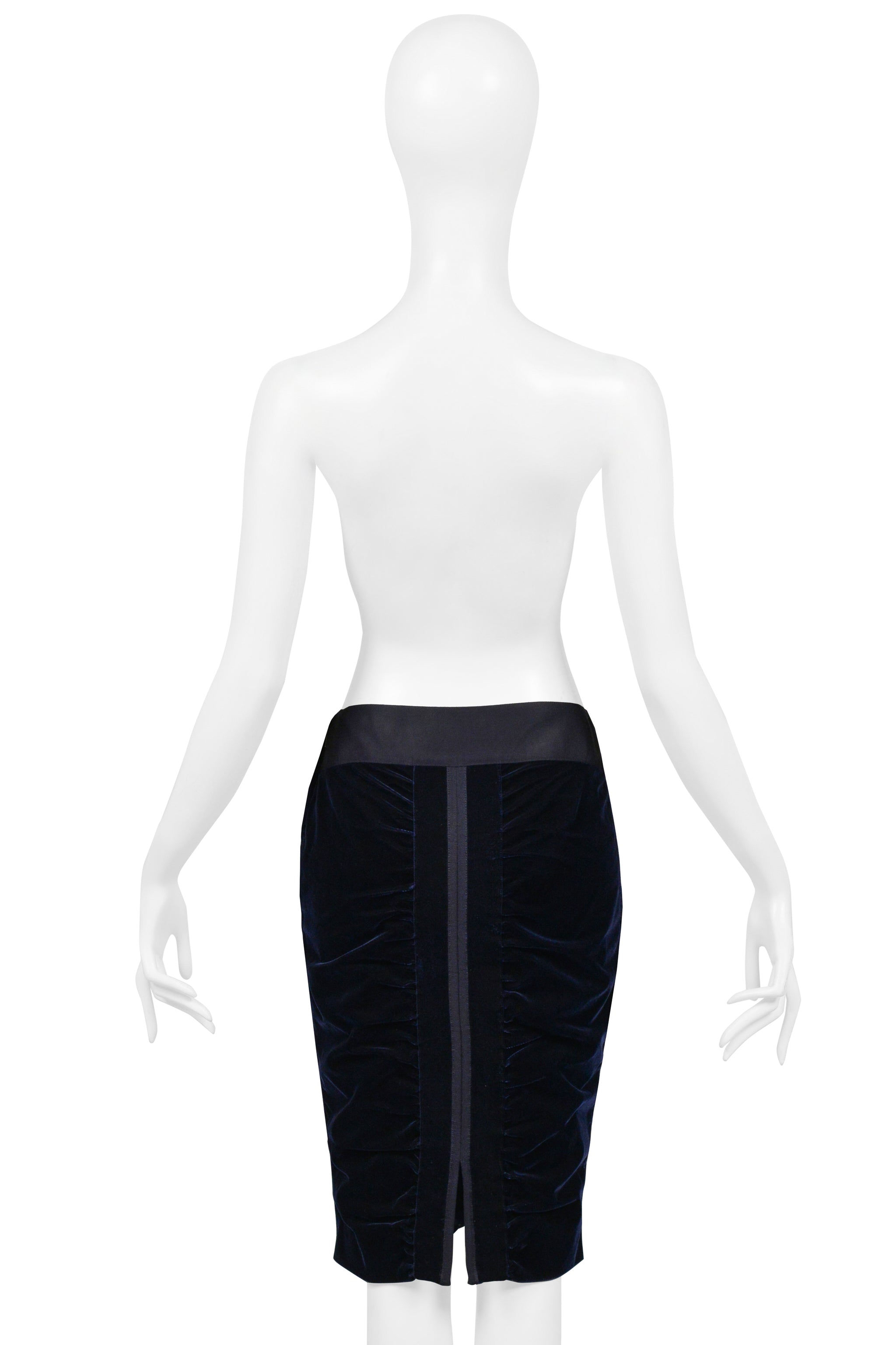YVES SAINT LAURENT BY TOM FORD BLUE VELVET SKIRT WITH BOW 2002