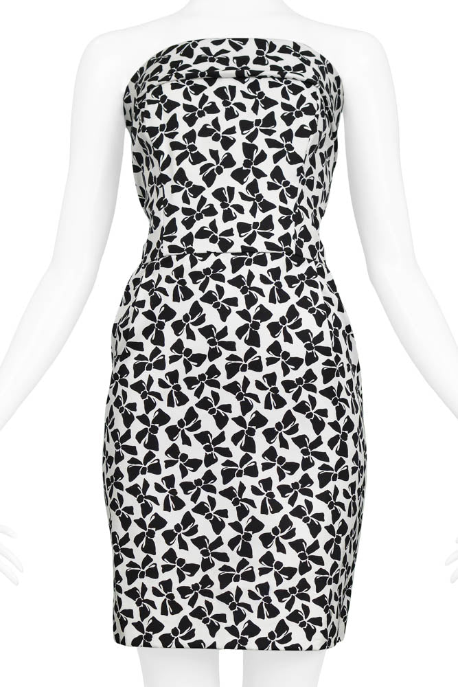 YVES SAINT LAURENT YSL BLACK AND WHITE BOW PRINT MINI DRESS