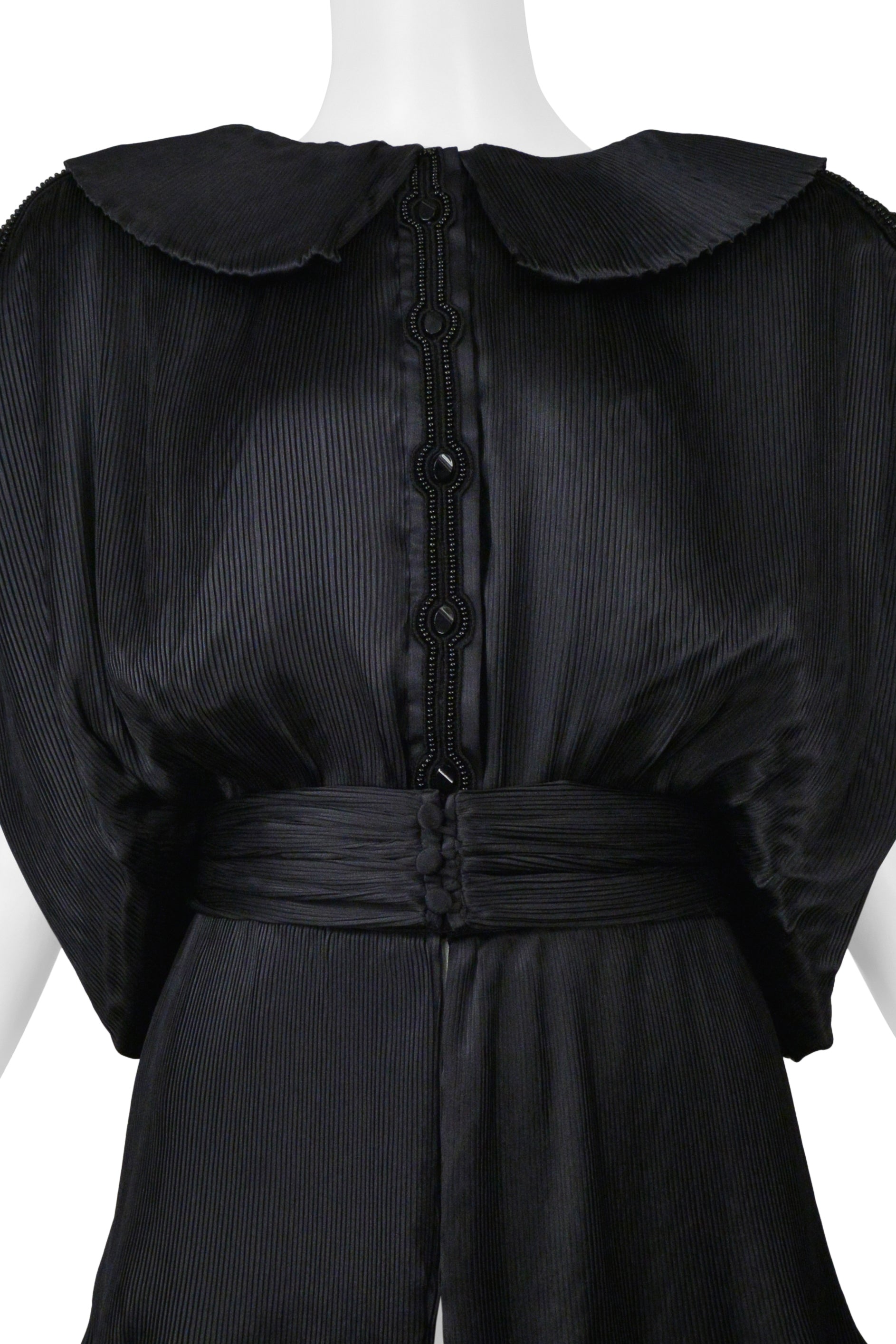 YUKI BLACK SATIN PLEATED BLOUSE WITH SASH