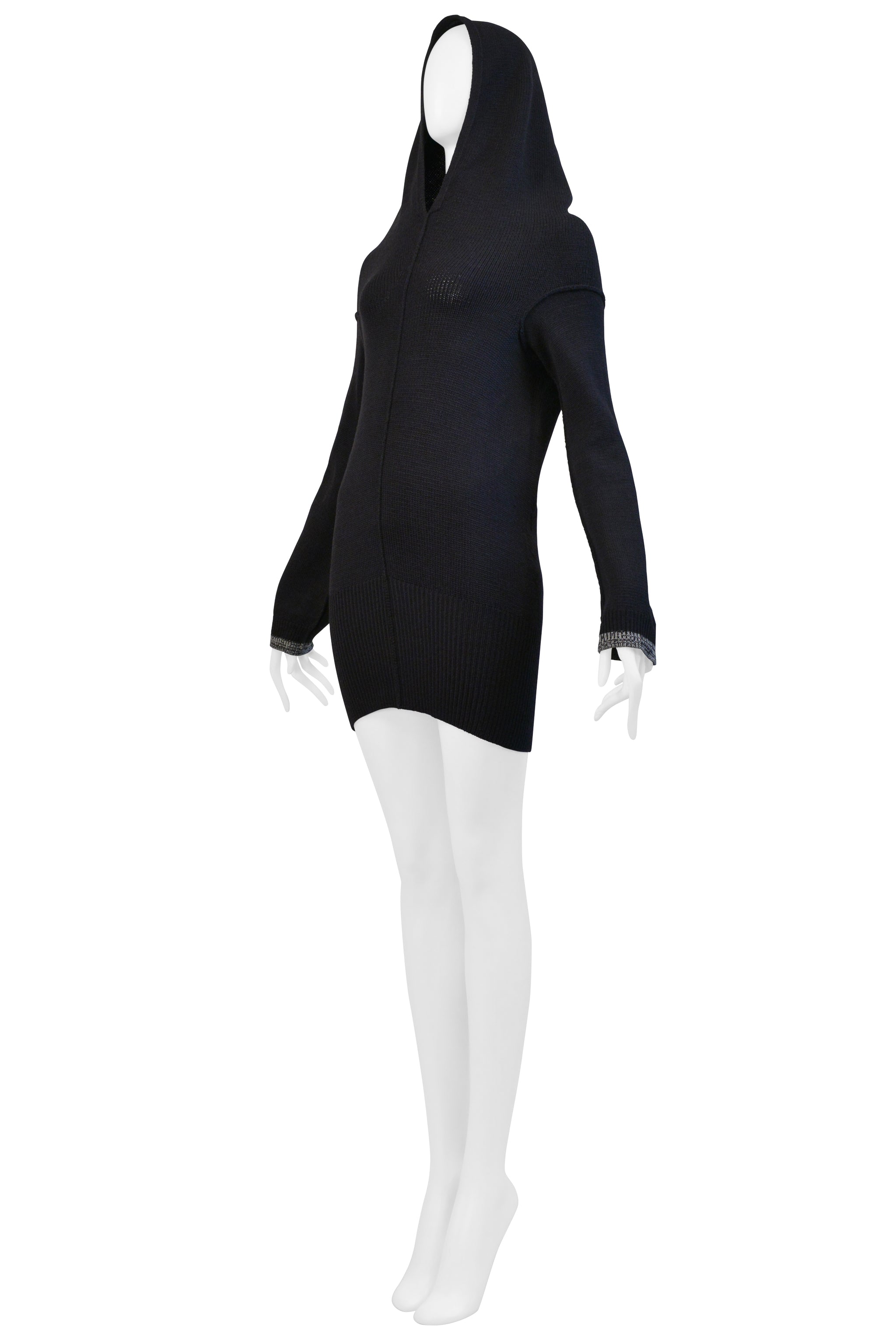 Y’S 2000 BY YOHJI YAMAMOTO BLACK WOOL SWEATER WITH HOOD