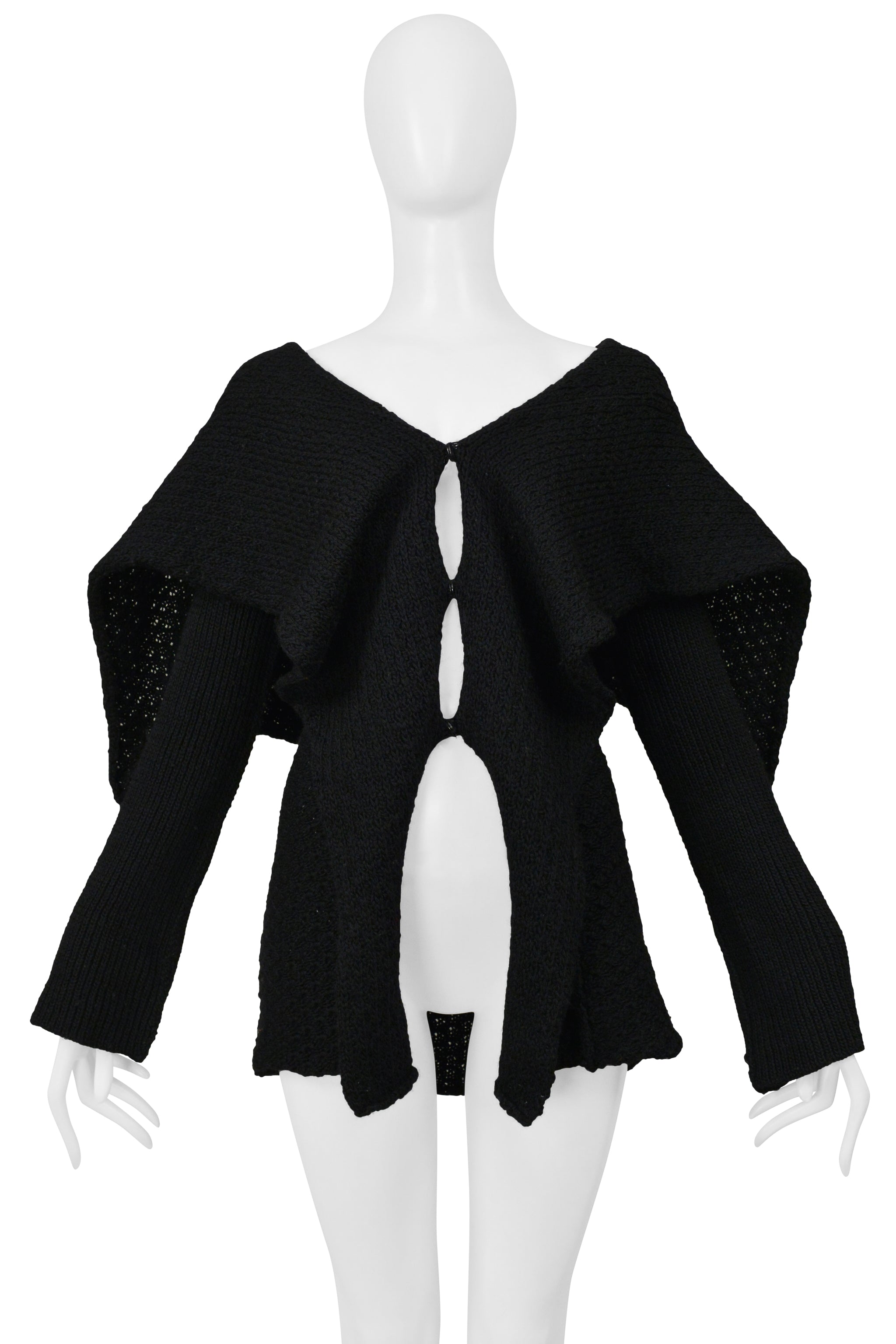 Y'S BY YOHJI YAMAMOTO BLACK SHAVED WOOL CARDIGAN W SAEFTY PIN 2001
