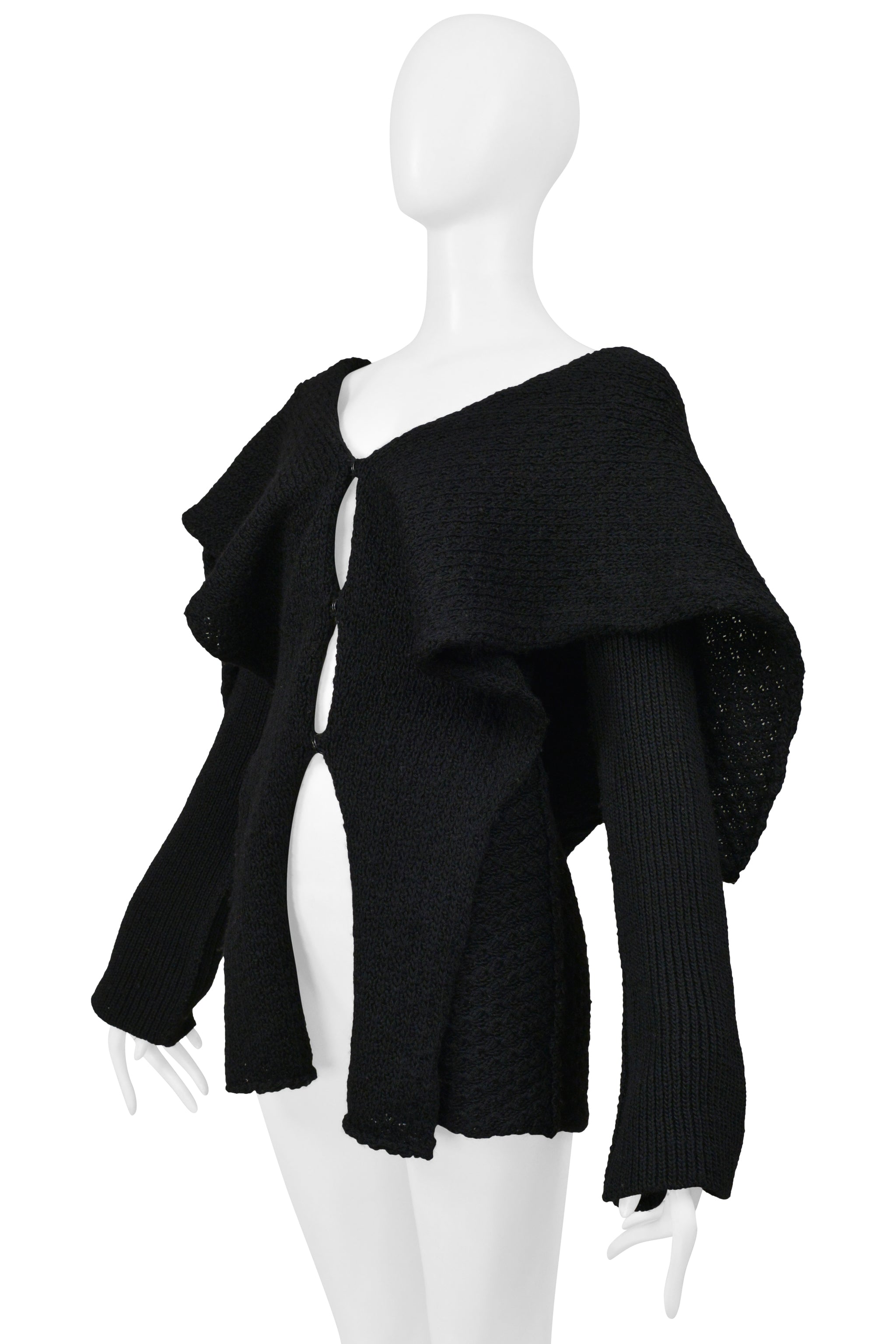 Y'S BY YOHJI YAMAMOTO BLACK SHAVED WOOL CARDIGAN W SAEFTY PIN 2001