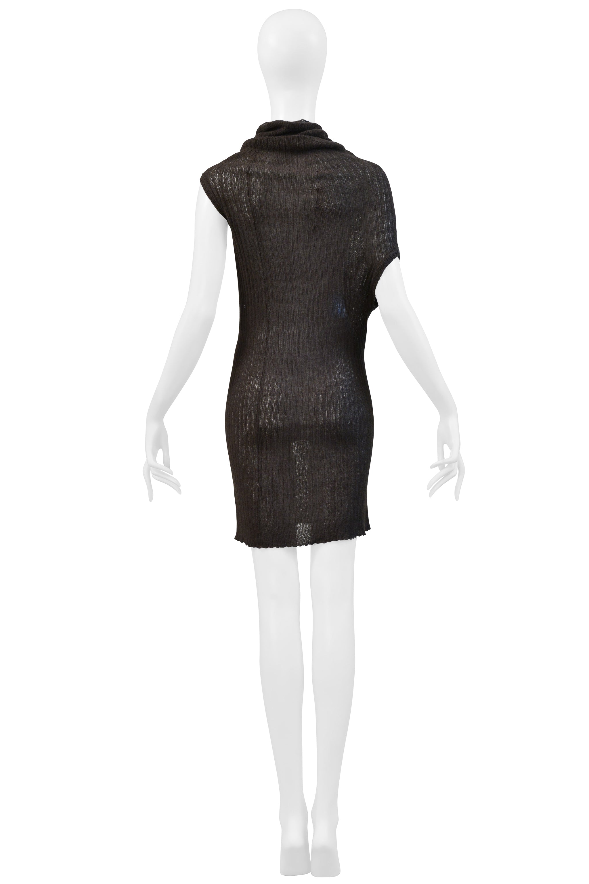 Y’S 2003 BY YOHJI ARMY GREEN RIBBED HIGH NECK SWEATER WITH RUFFLE