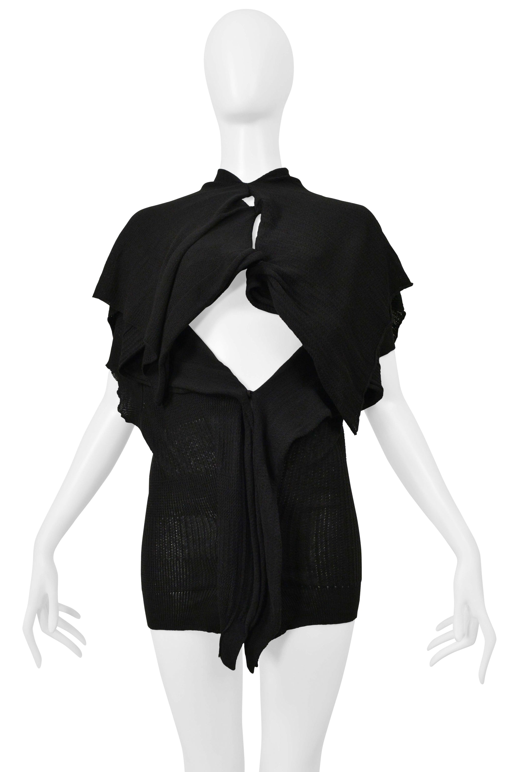 Y’S 2004–05 BY YOHJI YAMAMOTO BLACK SNAP FRONT SLEEVELESS COCOON SWEATER
