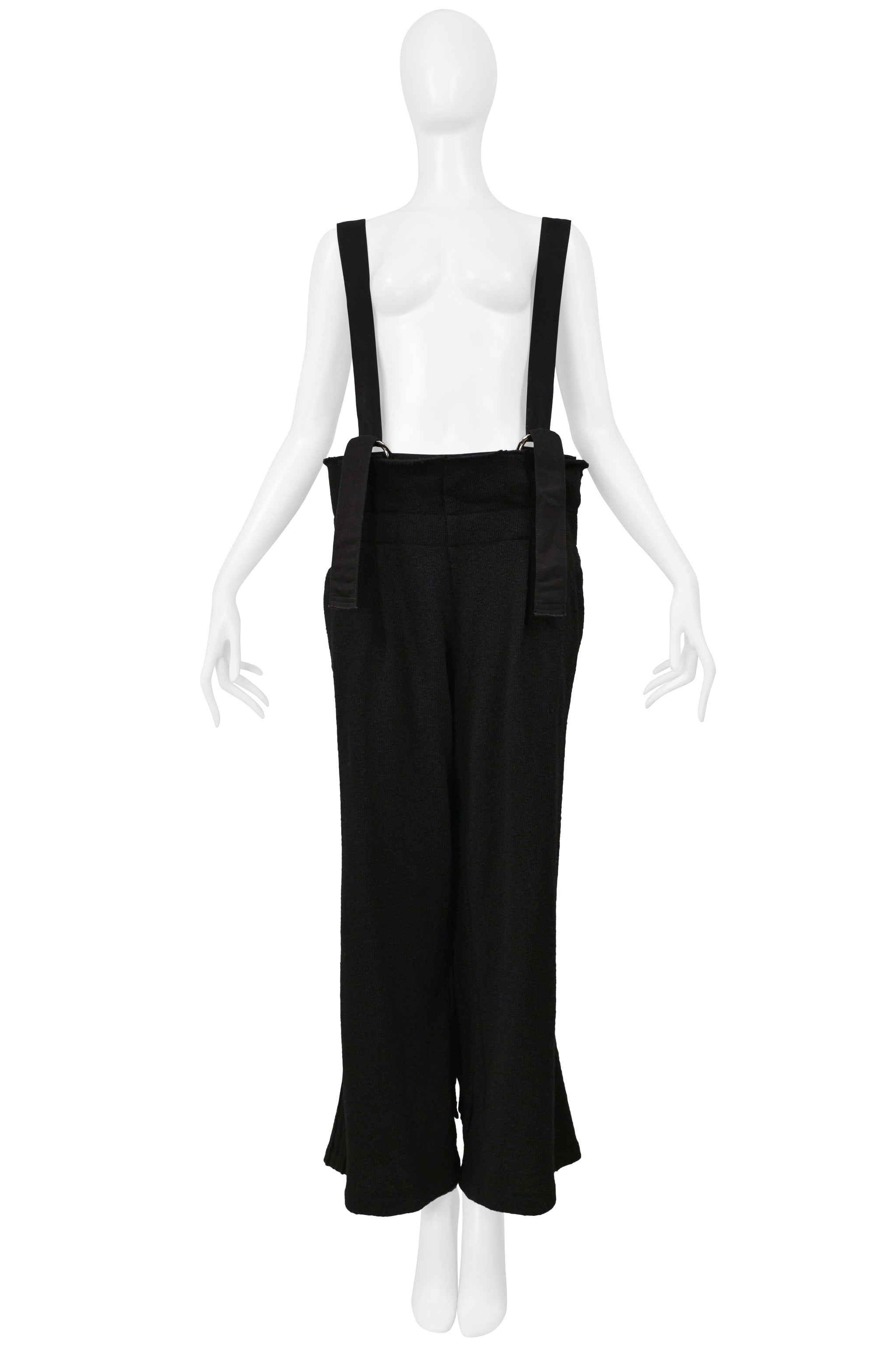 Y’S 2004–05 BY YOHJI YAMAMOTO BLACK KNIT PANTS WITH WIDE SUSPENDERS & D-RINGS
