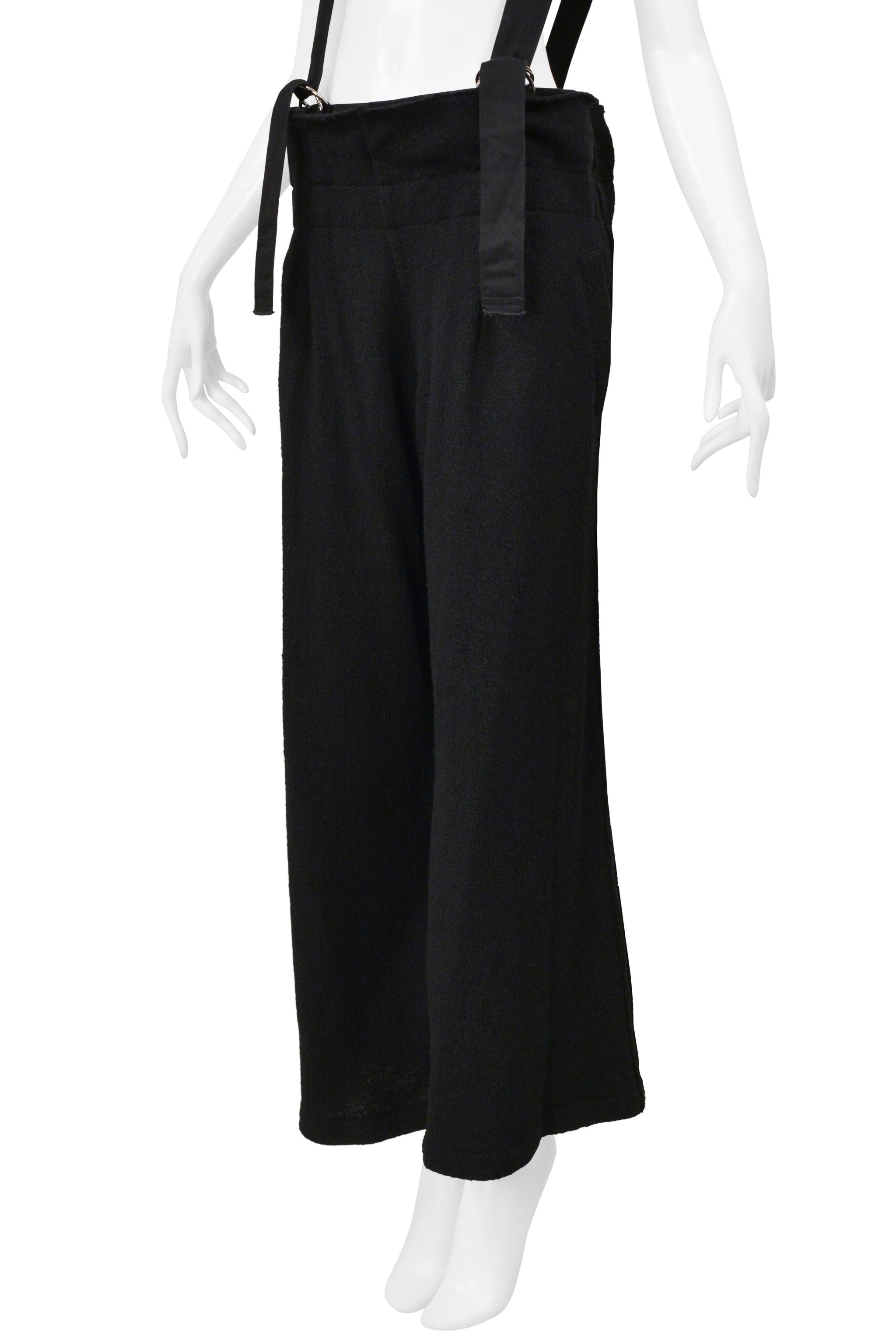 Y’S 2004–05 BY YOHJI YAMAMOTO BLACK KNIT PANTS WITH WIDE SUSPENDERS & D-RINGS