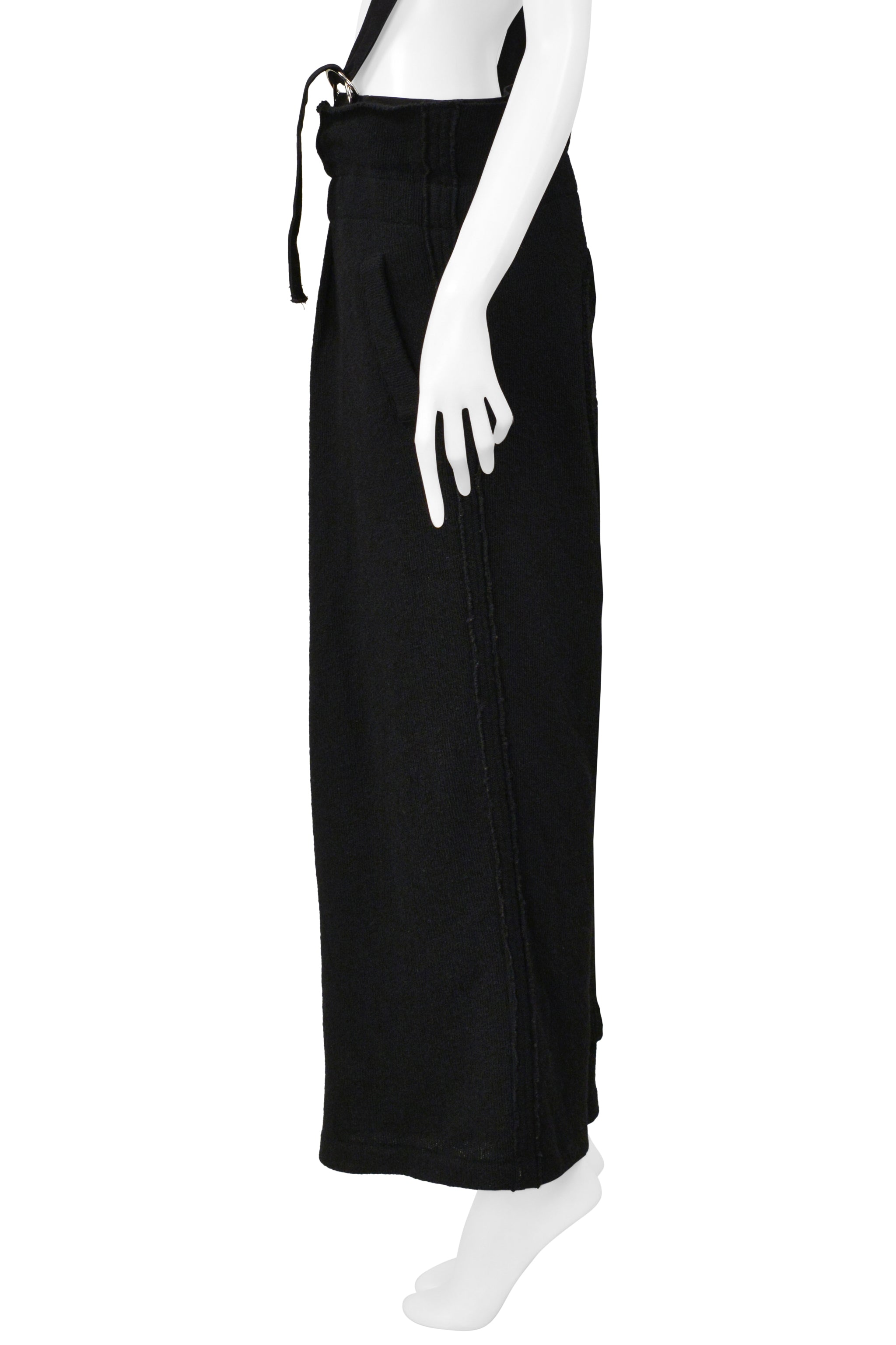 Y’S 2004–05 BY YOHJI YAMAMOTO BLACK KNIT PANTS WITH WIDE SUSPENDERS & D-RINGS