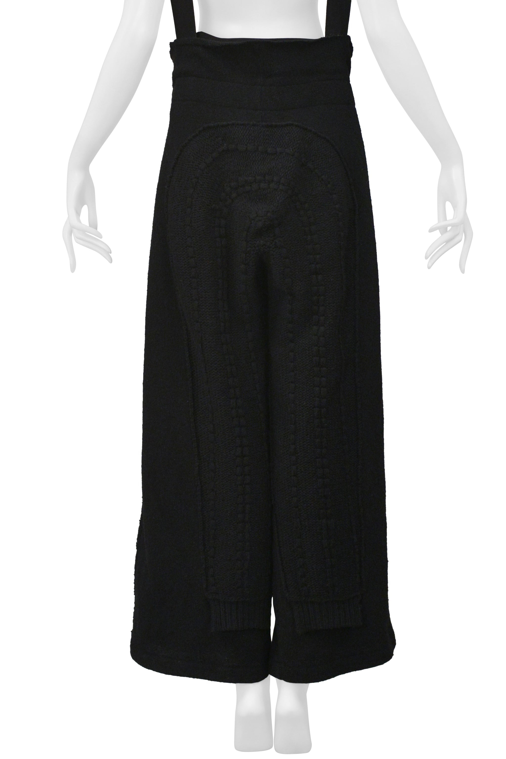 Y’S 2004–05 BY YOHJI YAMAMOTO BLACK KNIT PANTS WITH WIDE SUSPENDERS & D-RINGS
